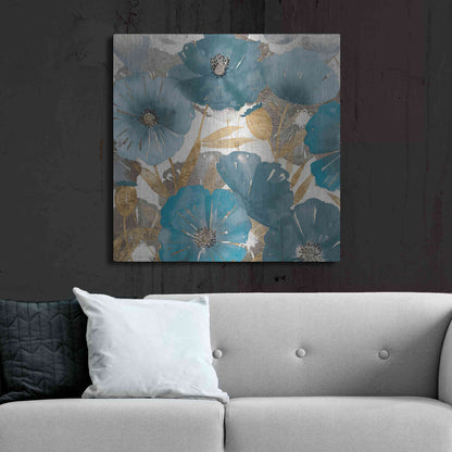 Luxe Metal Art 'Blue and Gold Poppies I' by Studio W, Metal Wall Art,36x36