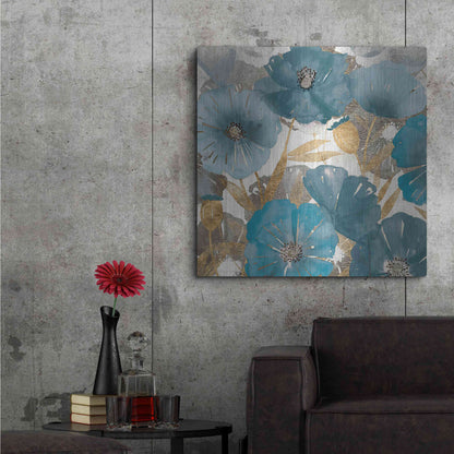 Luxe Metal Art 'Blue and Gold Poppies I' by Studio W, Metal Wall Art,36x36