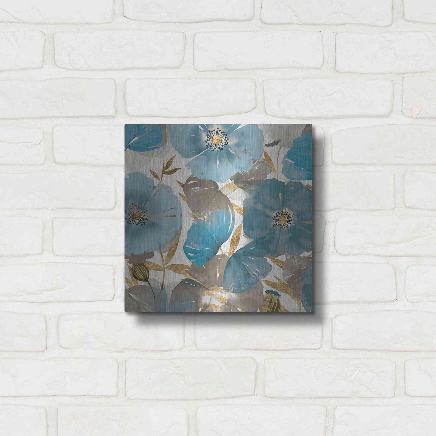 Luxe Metal Art 'Blue and Gold Poppies II' by Studio W, Metal Wall Art,12x12