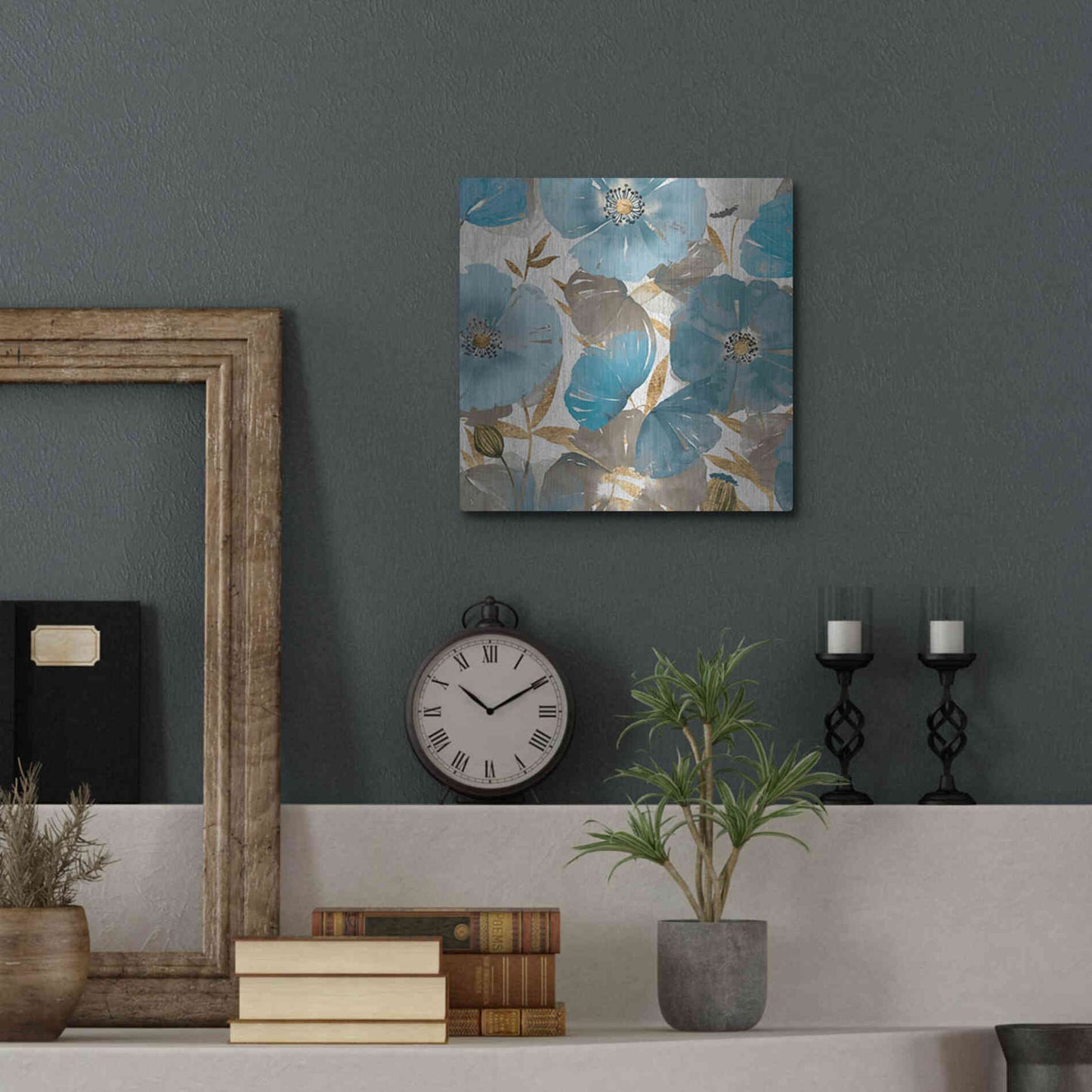 Luxe Metal Art 'Blue and Gold Poppies II' by Studio W, Metal Wall Art,12x12