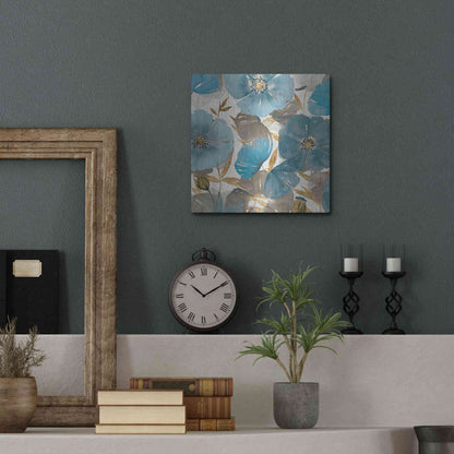 Luxe Metal Art 'Blue and Gold Poppies II' by Studio W, Metal Wall Art,12x12