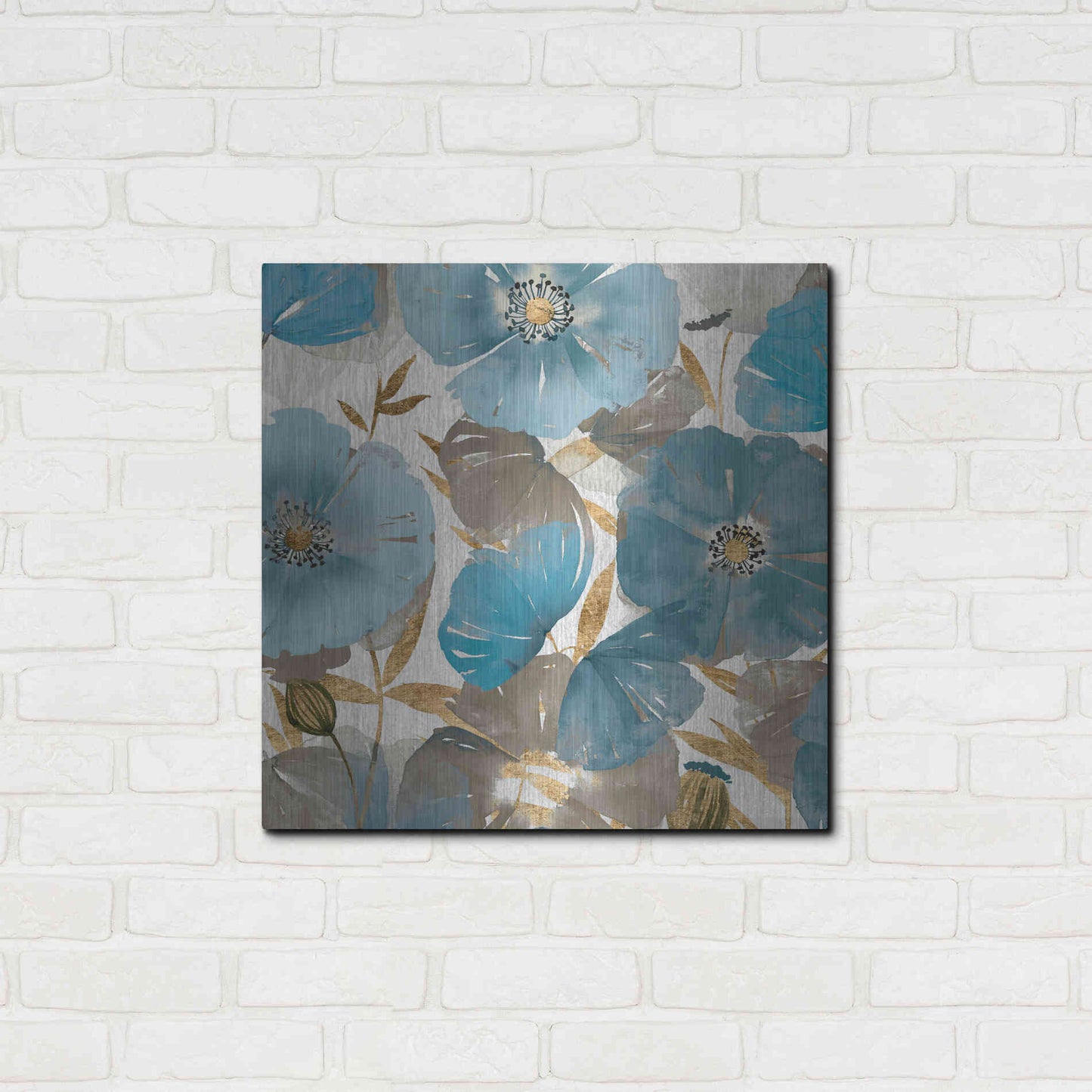 Luxe Metal Art 'Blue and Gold Poppies II' by Studio W, Metal Wall Art,24x24