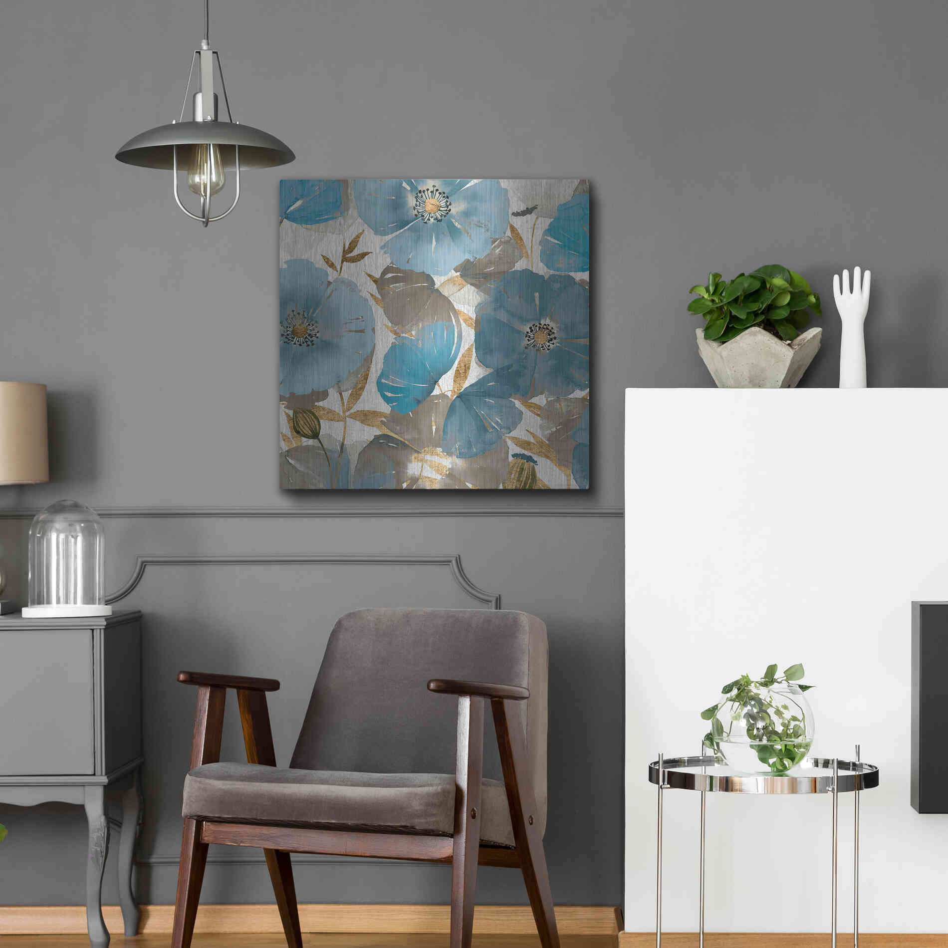 Luxe Metal Art 'Blue and Gold Poppies II' by Studio W, Metal Wall Art,24x24
