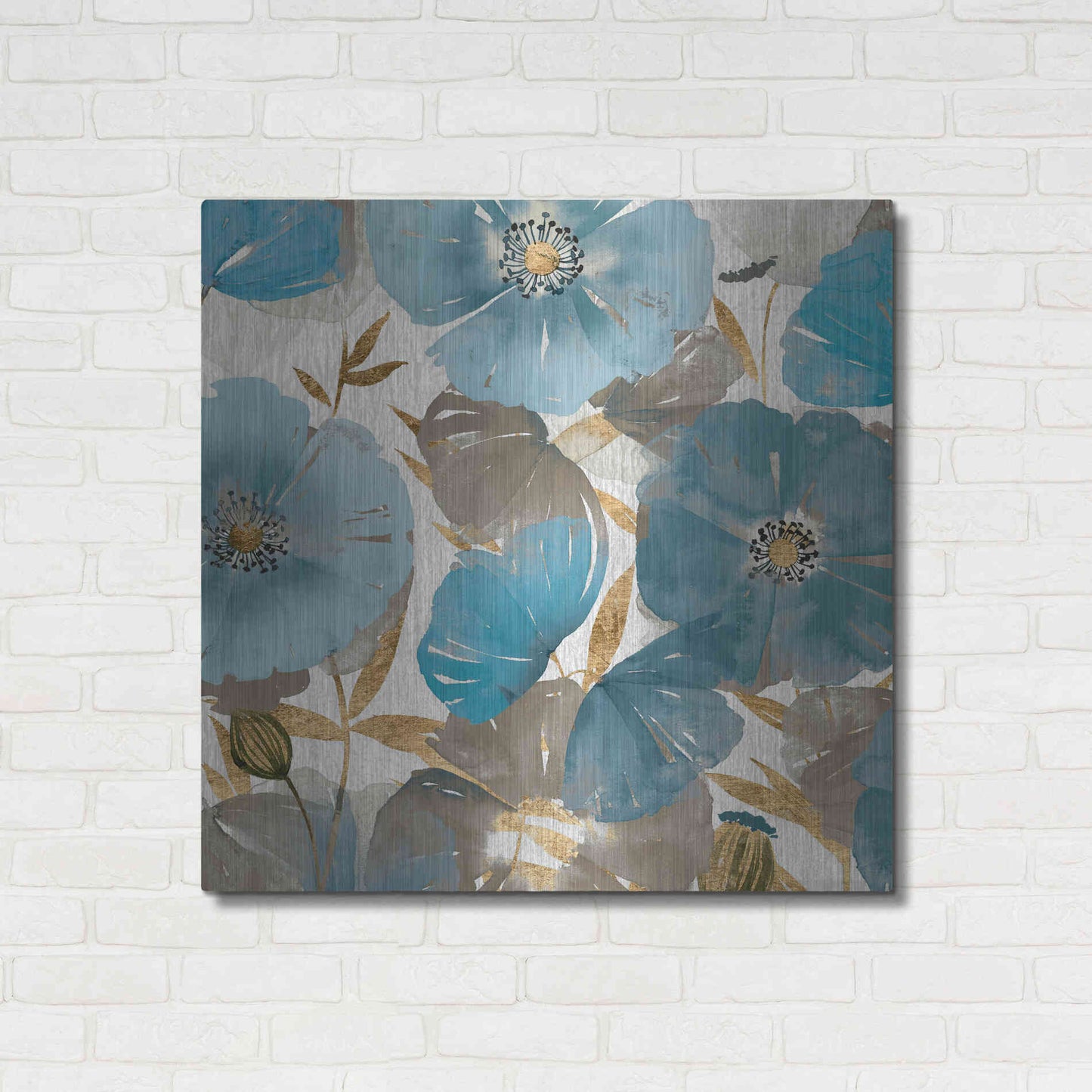 Luxe Metal Art 'Blue and Gold Poppies II' by Studio W, Metal Wall Art,36x36