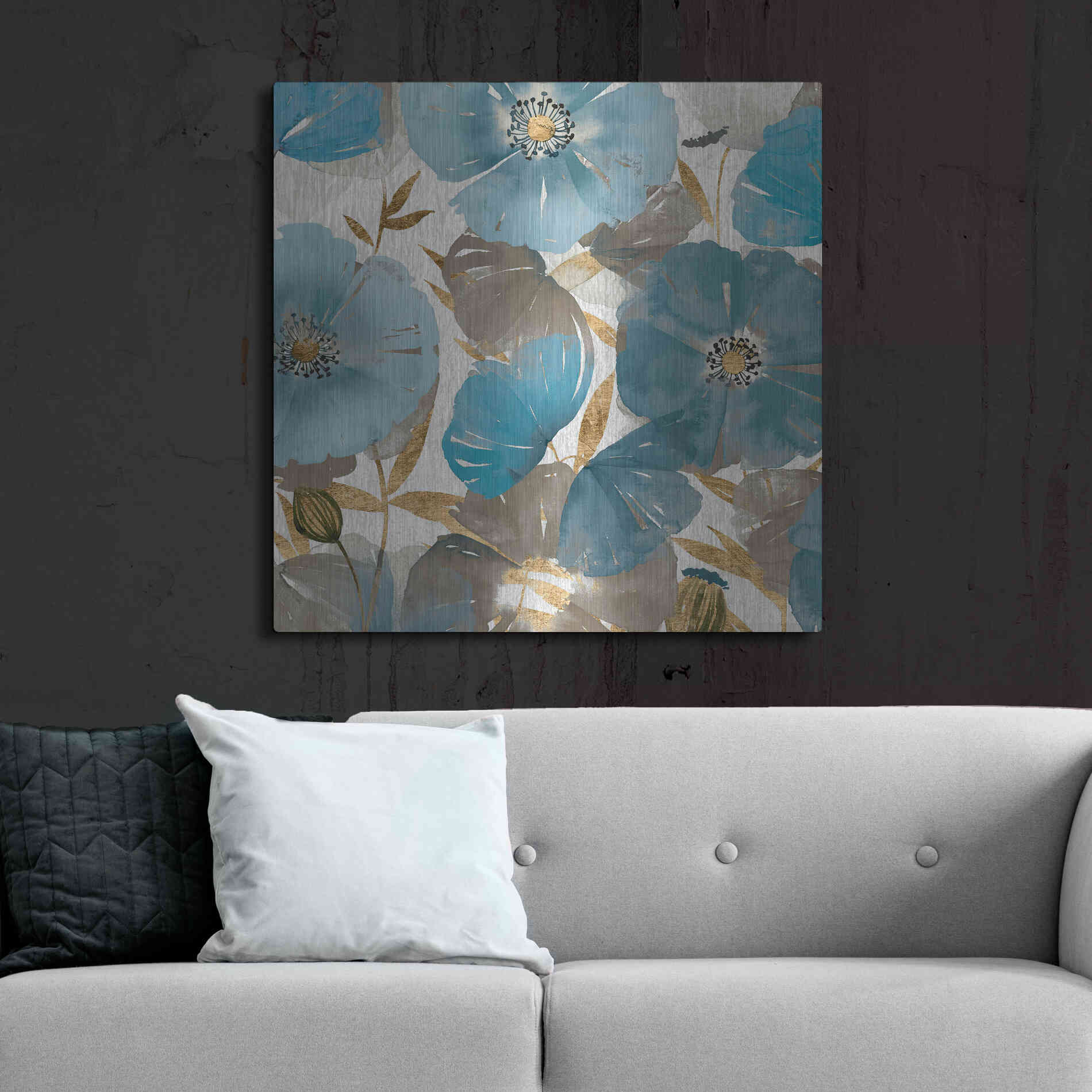 Luxe Metal Art 'Blue and Gold Poppies II' by Studio W, Metal Wall Art,36x36