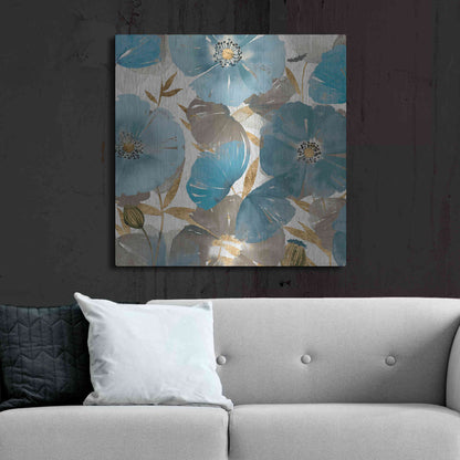 Luxe Metal Art 'Blue and Gold Poppies II' by Studio W, Metal Wall Art,36x36