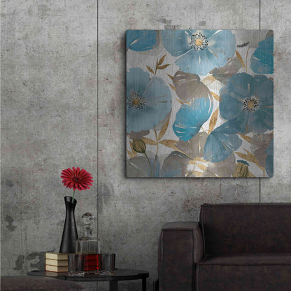 Luxe Metal Art 'Blue and Gold Poppies II' by Studio W, Metal Wall Art,36x36