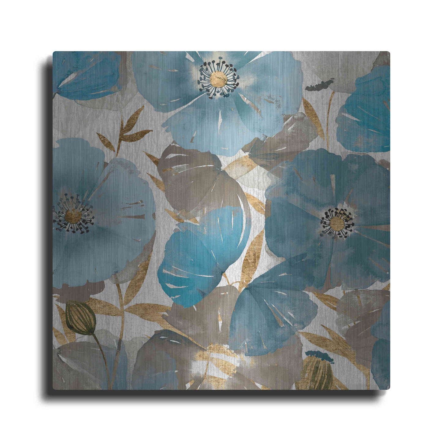 Luxe Metal Art 'Blue and Gold Poppies II' by Studio W, Metal Wall Art