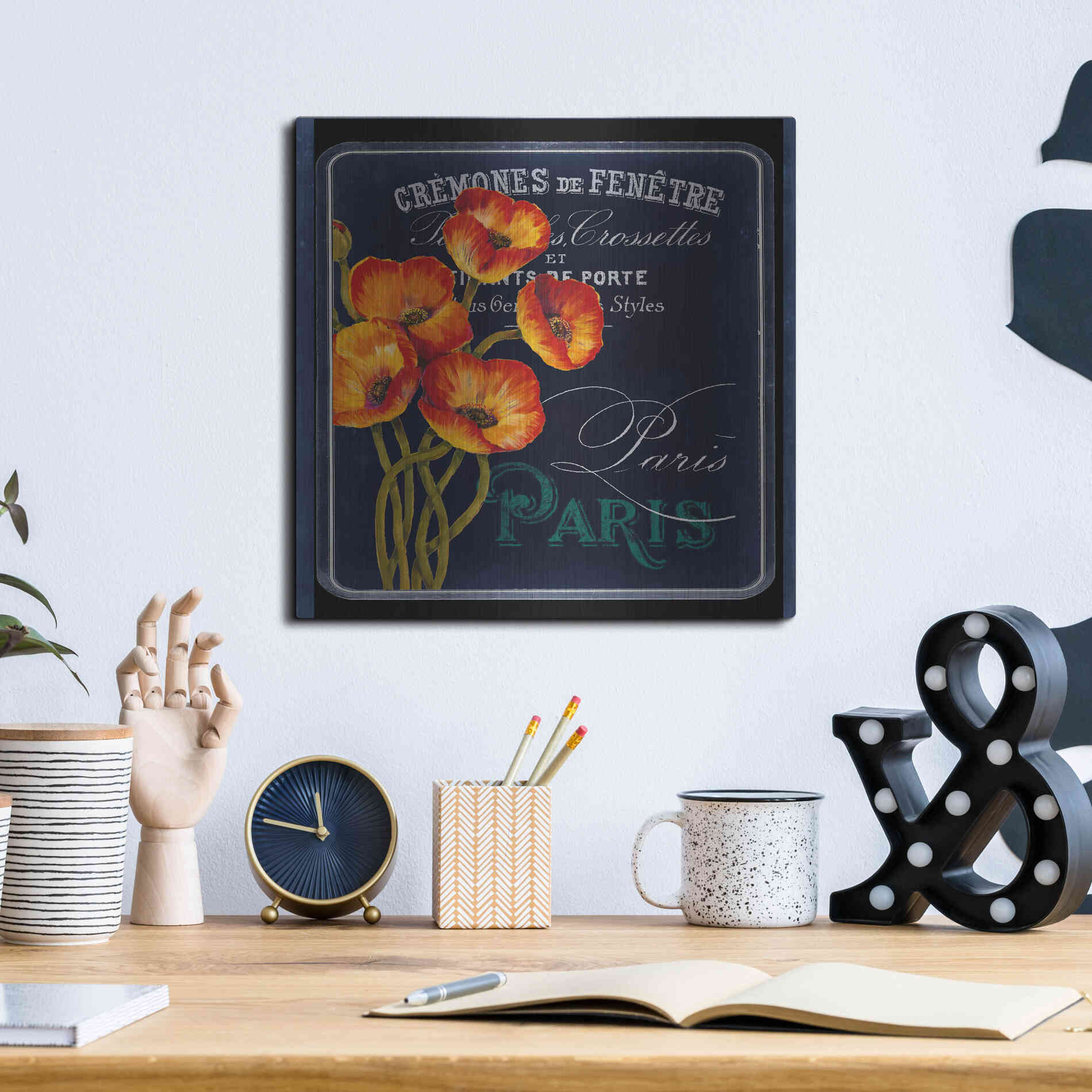 Luxe Metal Art 'Chalkboard Paris Collection E' by Studio W, Metal Wall Art,12x12