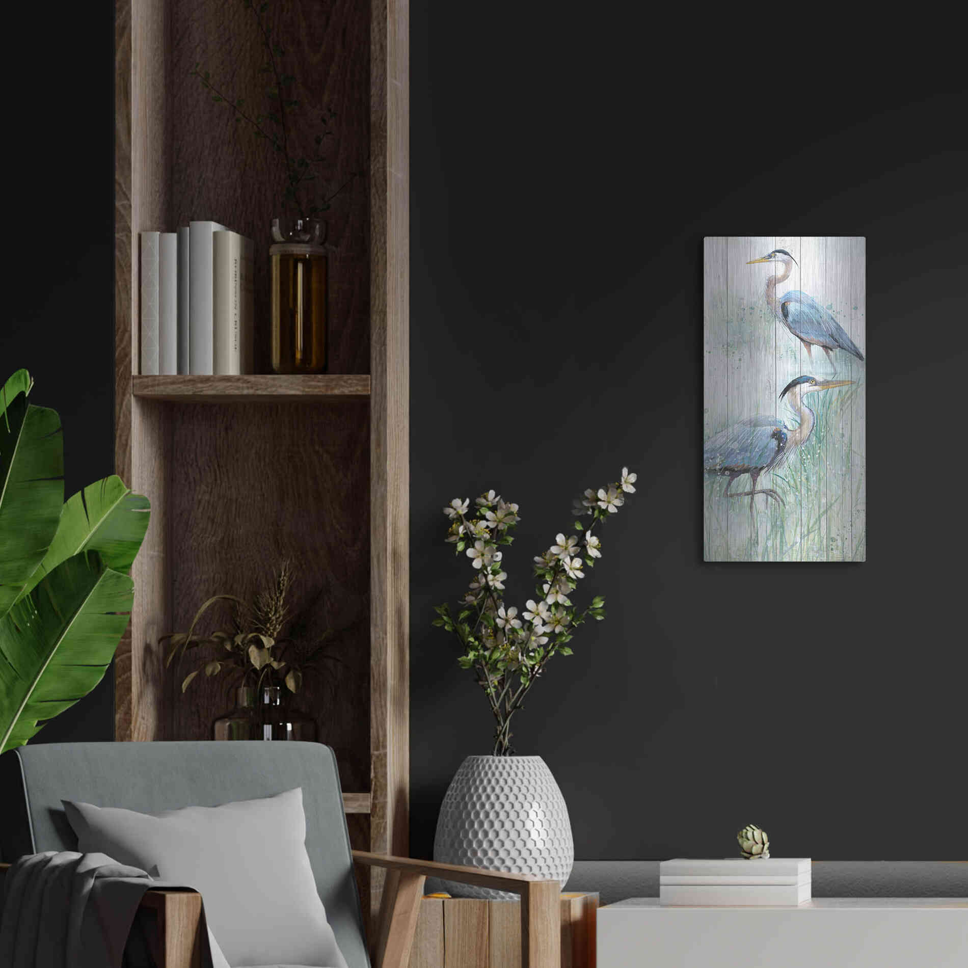Luxe Metal Art 'Seaside Heron Pair I' by Studio W, Metal Wall Art,12x24