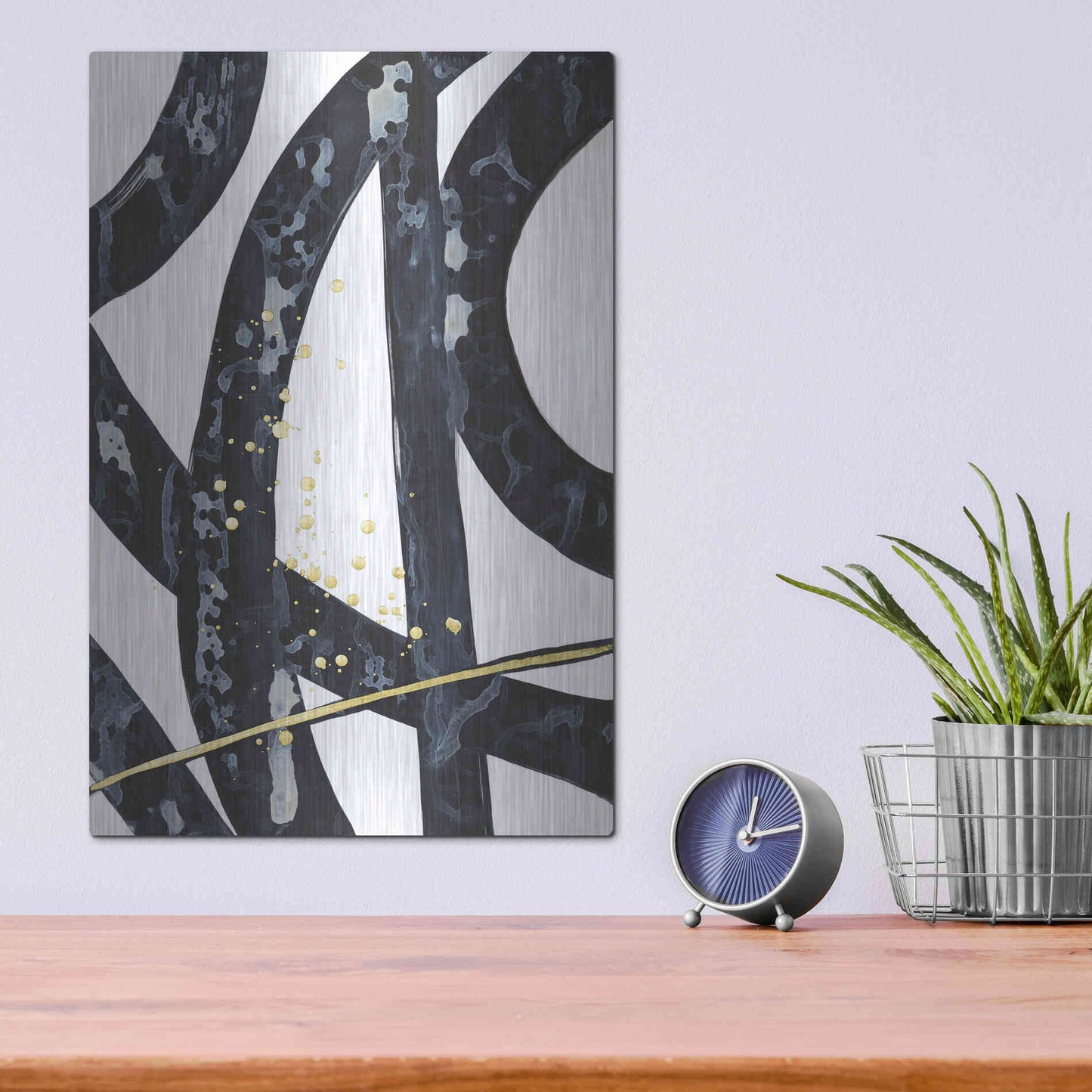 Luxe Metal Art 'Onyx Tracery I' by Renee W Stramel, Metal Wall Art,12x16