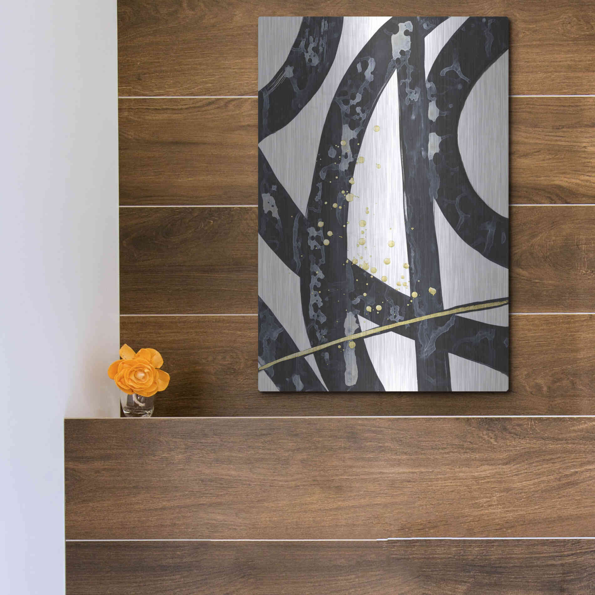 Luxe Metal Art 'Onyx Tracery I' by Renee W Stramel, Metal Wall Art,12x16