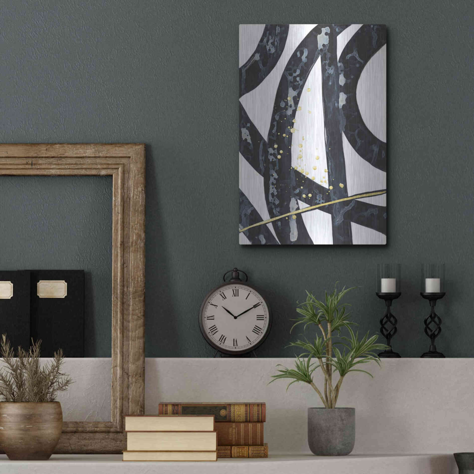 Luxe Metal Art 'Onyx Tracery I' by Renee W Stramel, Metal Wall Art,12x16