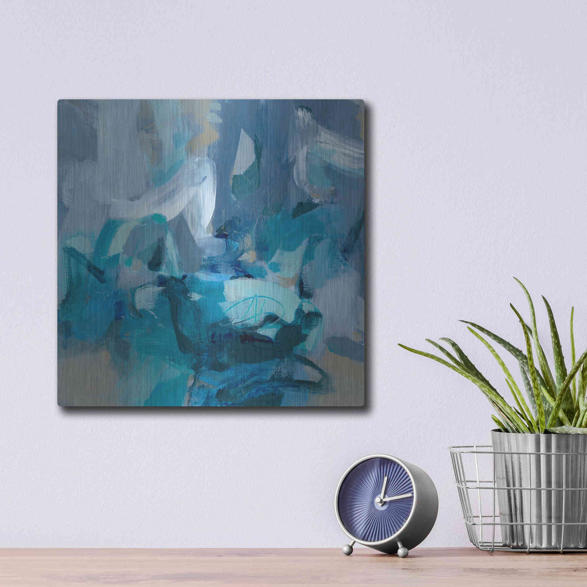 Luxe Metal Art 'Abstract Blues II' by Christina Long, Metal Wall Art,12x12