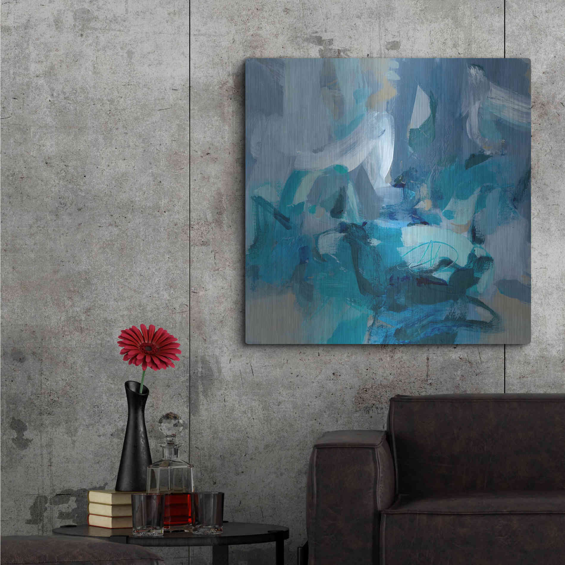 Luxe Metal Art 'Abstract Blues II' by Christina Long, Metal Wall Art,36x36