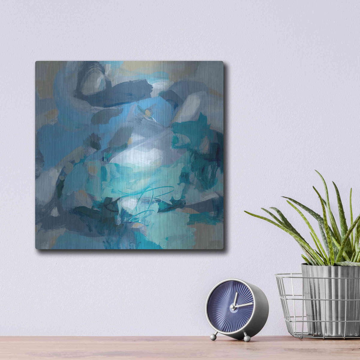 Luxe Metal Art 'Abstract Blues I' by Christina Long, Metal Wall Art,12x12