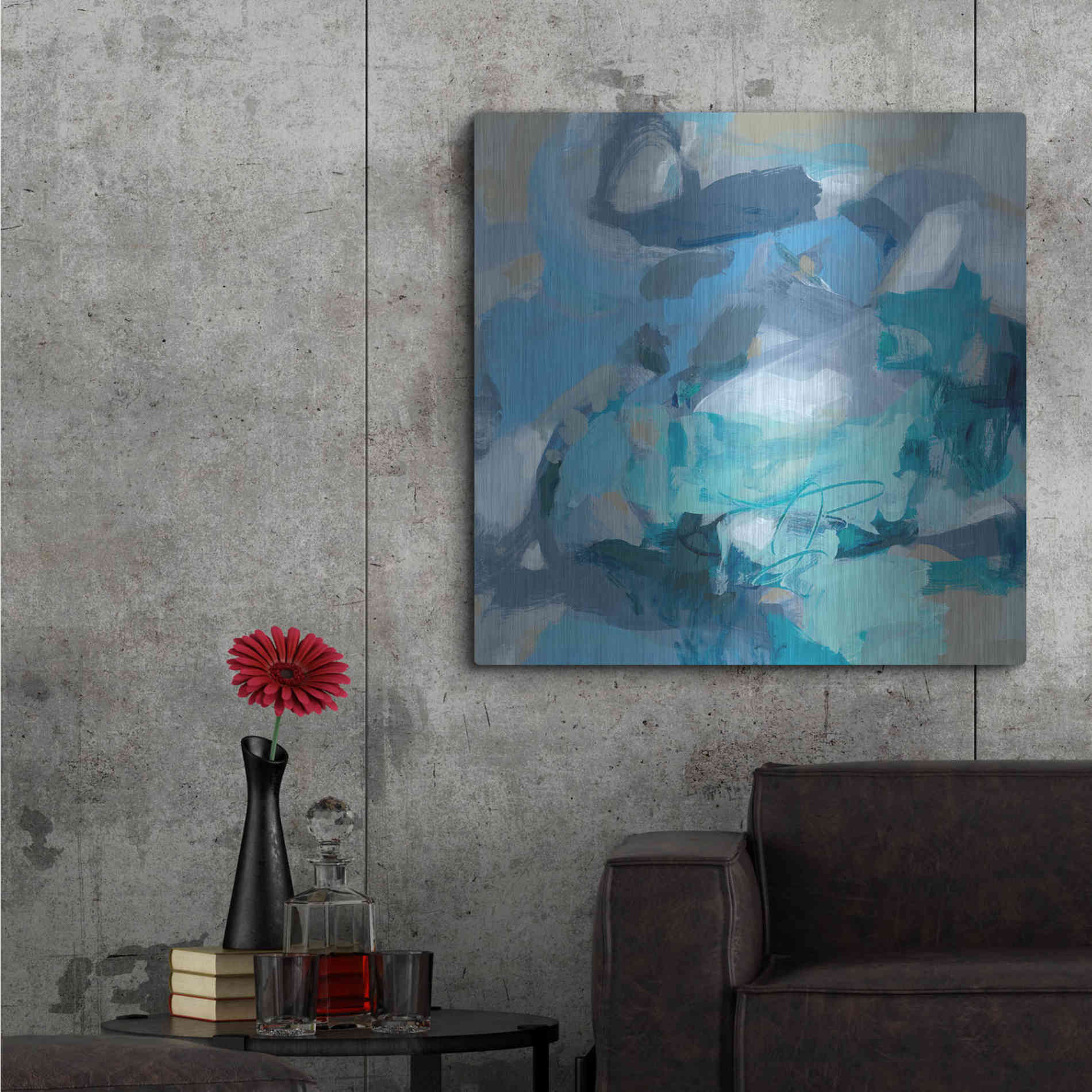 Luxe Metal Art 'Abstract Blues I' by Christina Long, Metal Wall Art,36x36