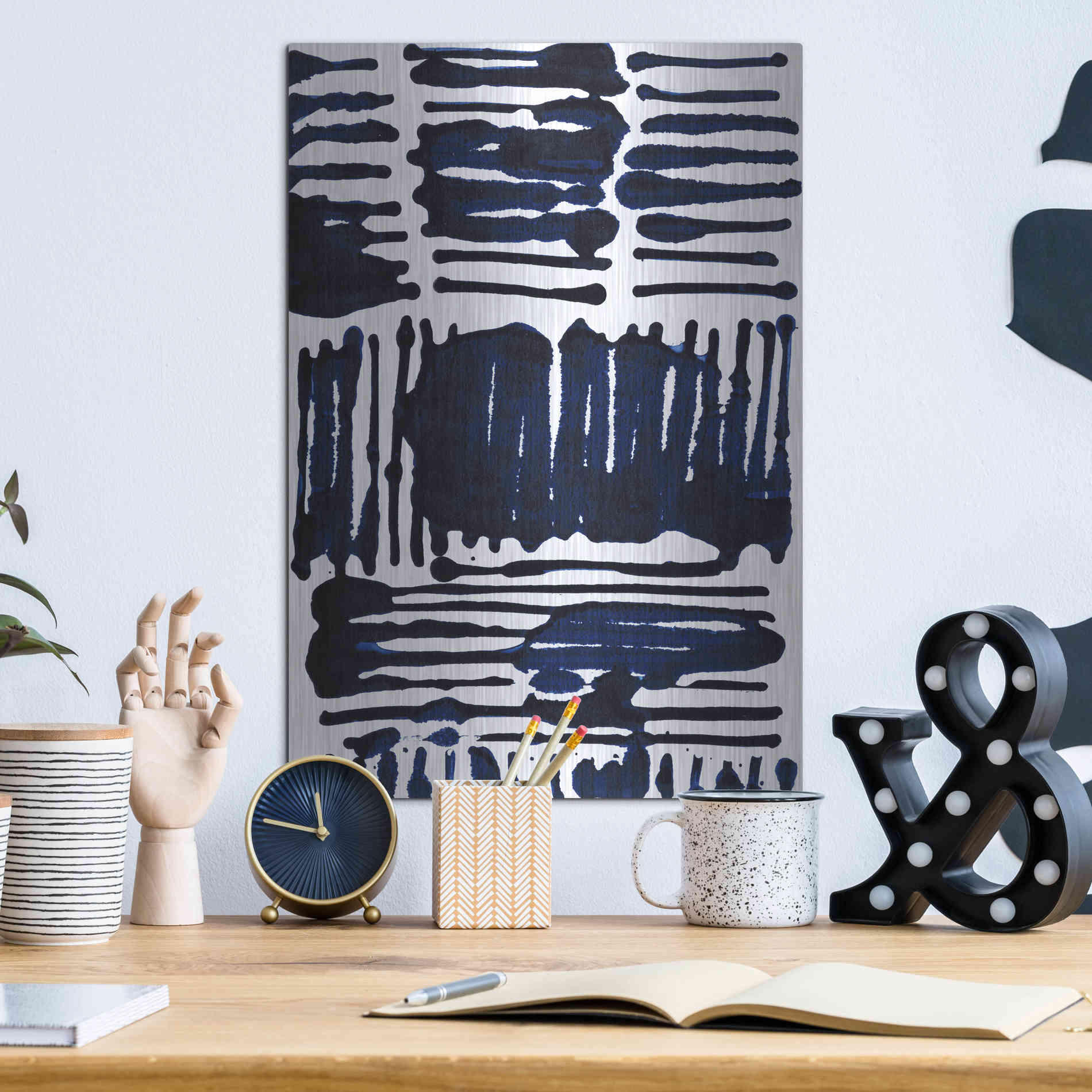 Luxe Metal Art 'Indigo Stripes I' by Jodi Fuchs, Metal Wall Art,12x16