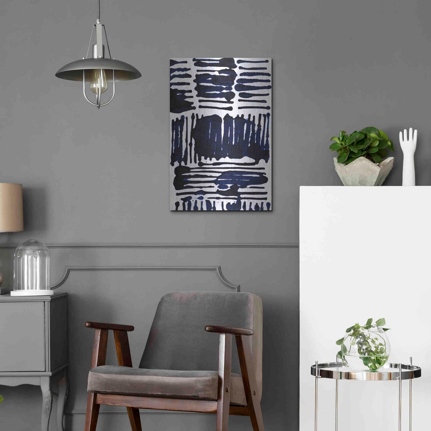 Luxe Metal Art 'Indigo Stripes I' by Jodi Fuchs, Metal Wall Art,16x24