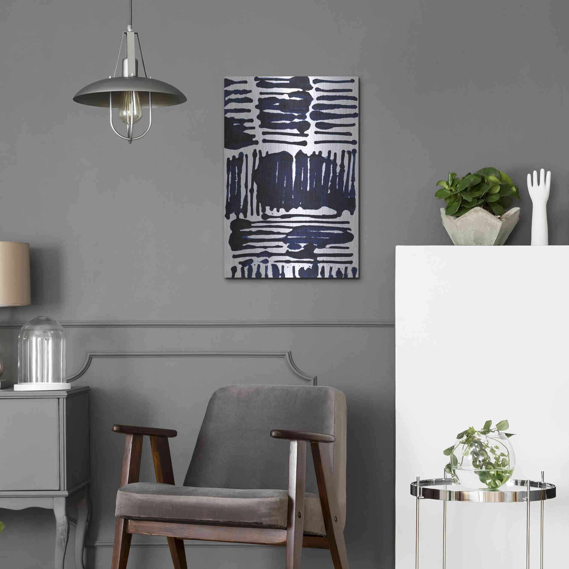 Luxe Metal Art 'Indigo Stripes I' by Jodi Fuchs, Metal Wall Art,16x24