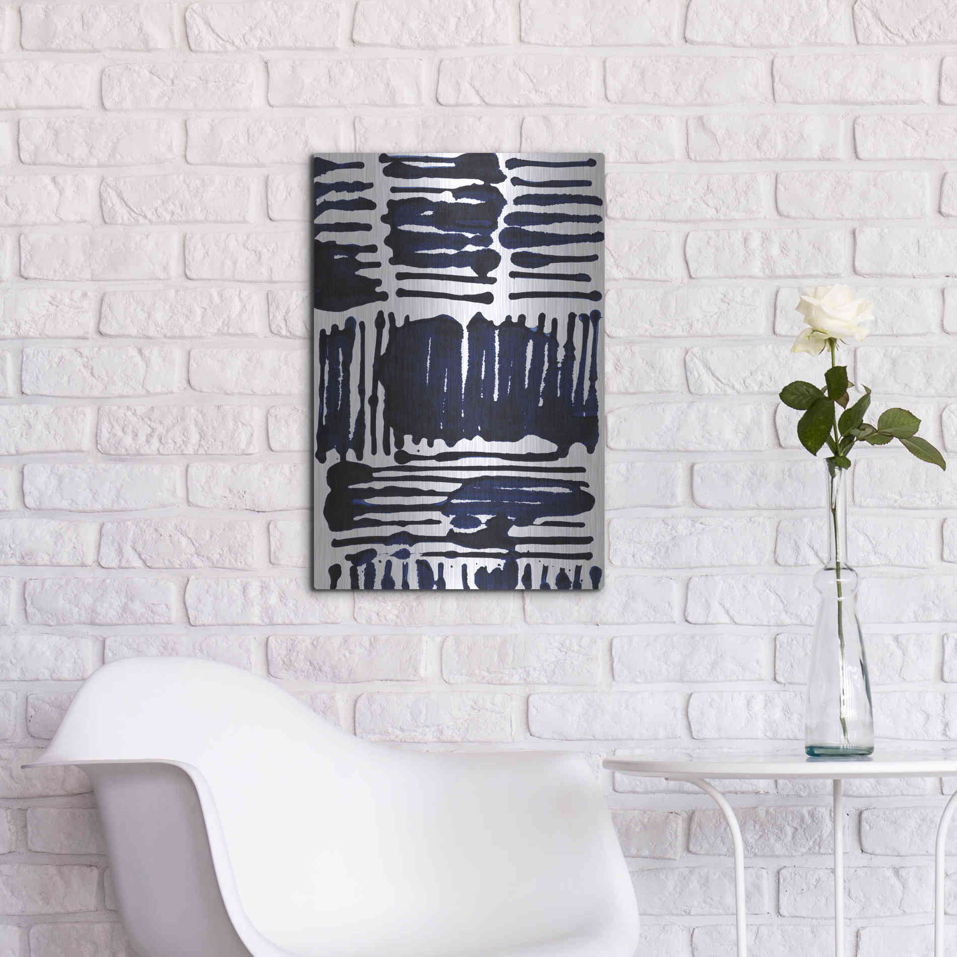 Luxe Metal Art 'Indigo Stripes I' by Jodi Fuchs, Metal Wall Art,16x24
