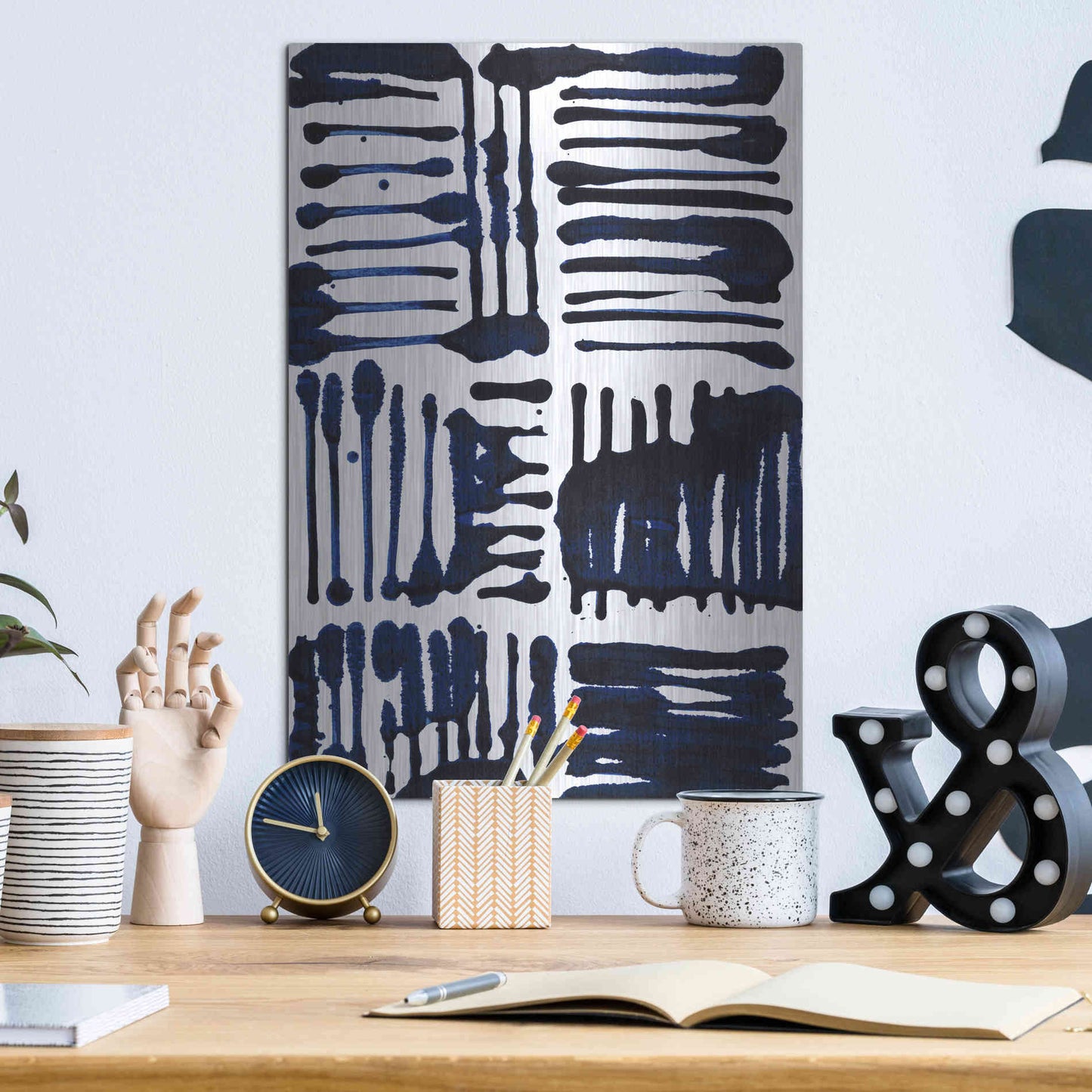 Luxe Metal Art 'Indigo Stripes II' by Jodi Fuchs, Metal Wall Art,12x16