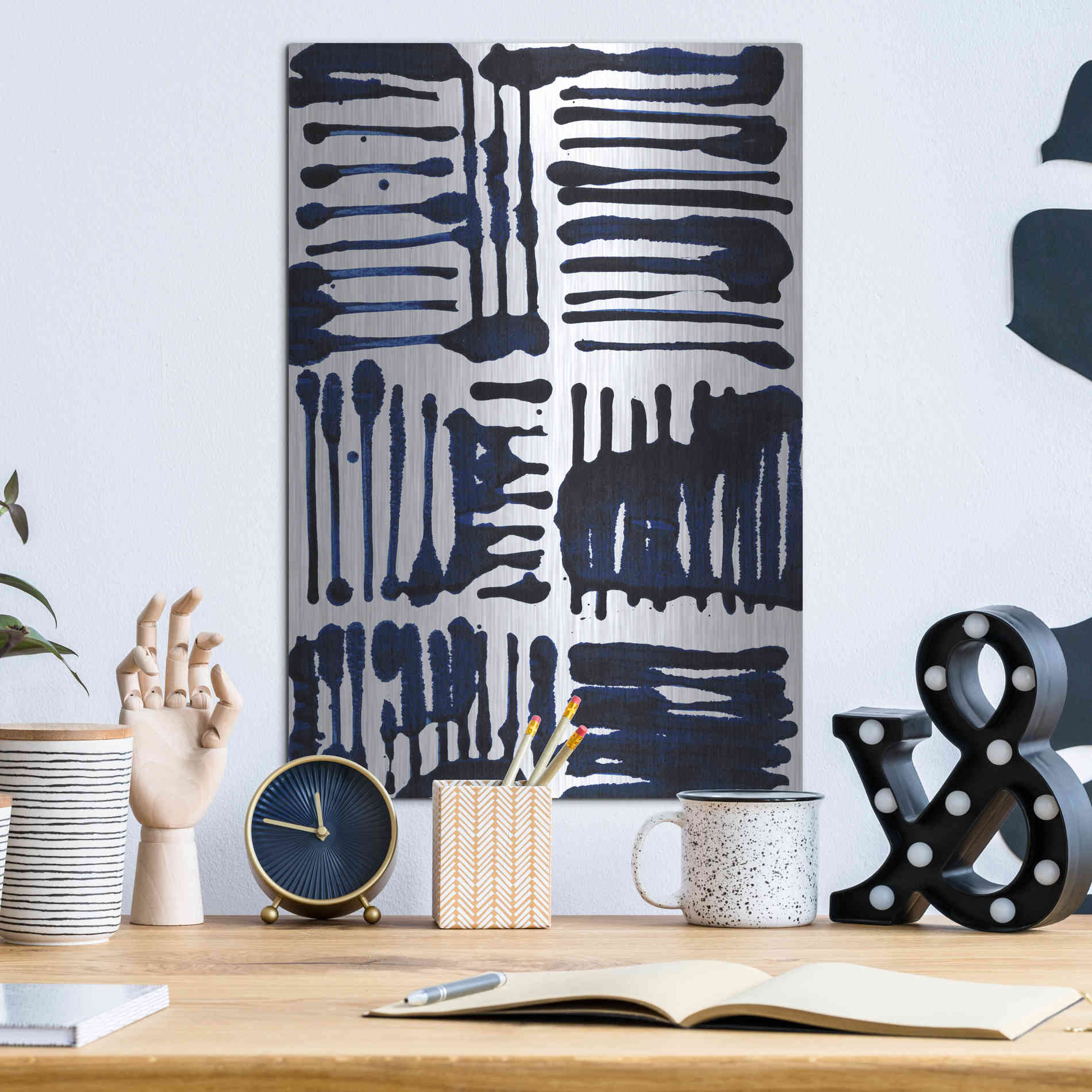 Luxe Metal Art 'Indigo Stripes II' by Jodi Fuchs, Metal Wall Art,12x16