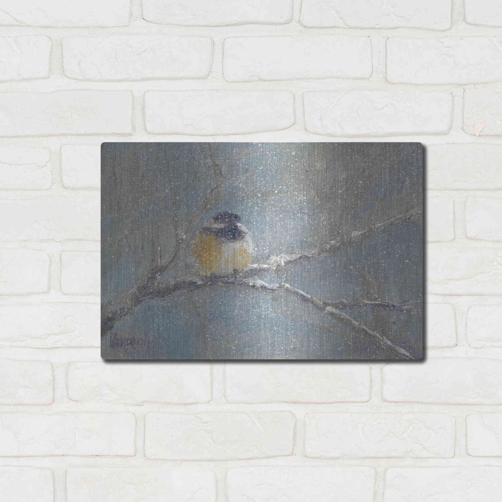 Luxe Metal Art 'Chance of Snow I' by Marilyn Wendling, Metal Wall Art,16x12