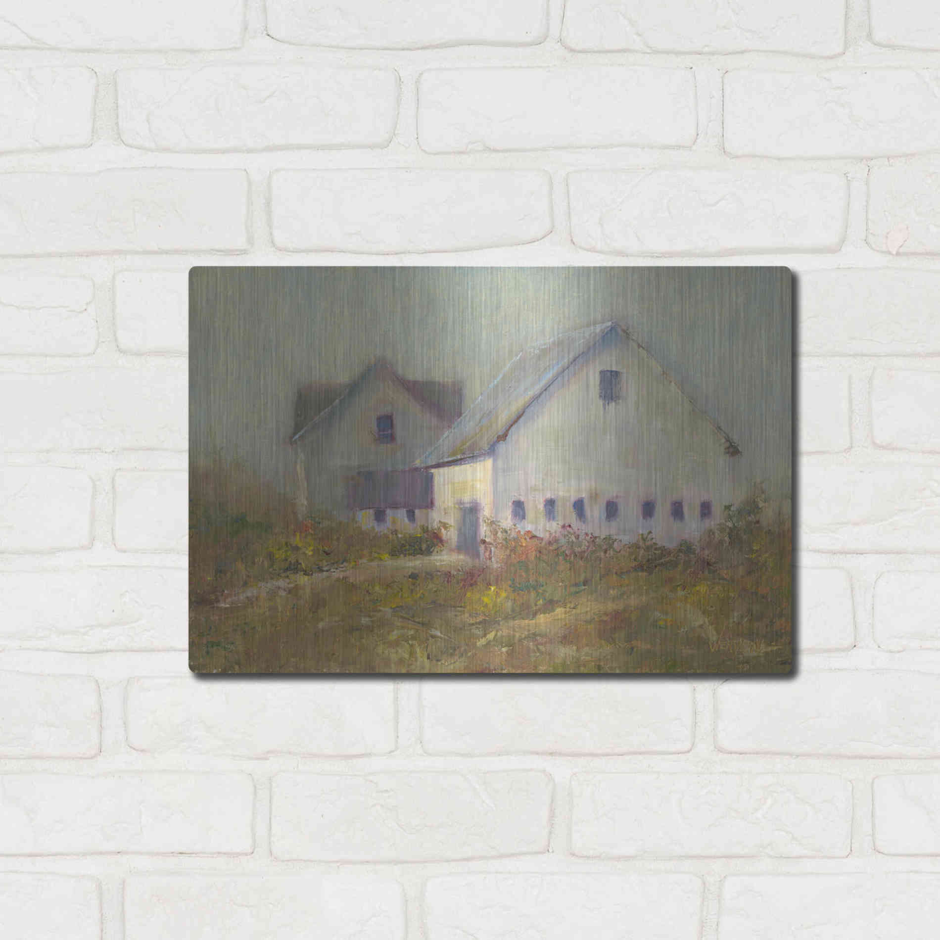 Luxe Metal Art 'White Barn I' by Marilyn Wendling, Metal Wall Art,16x12