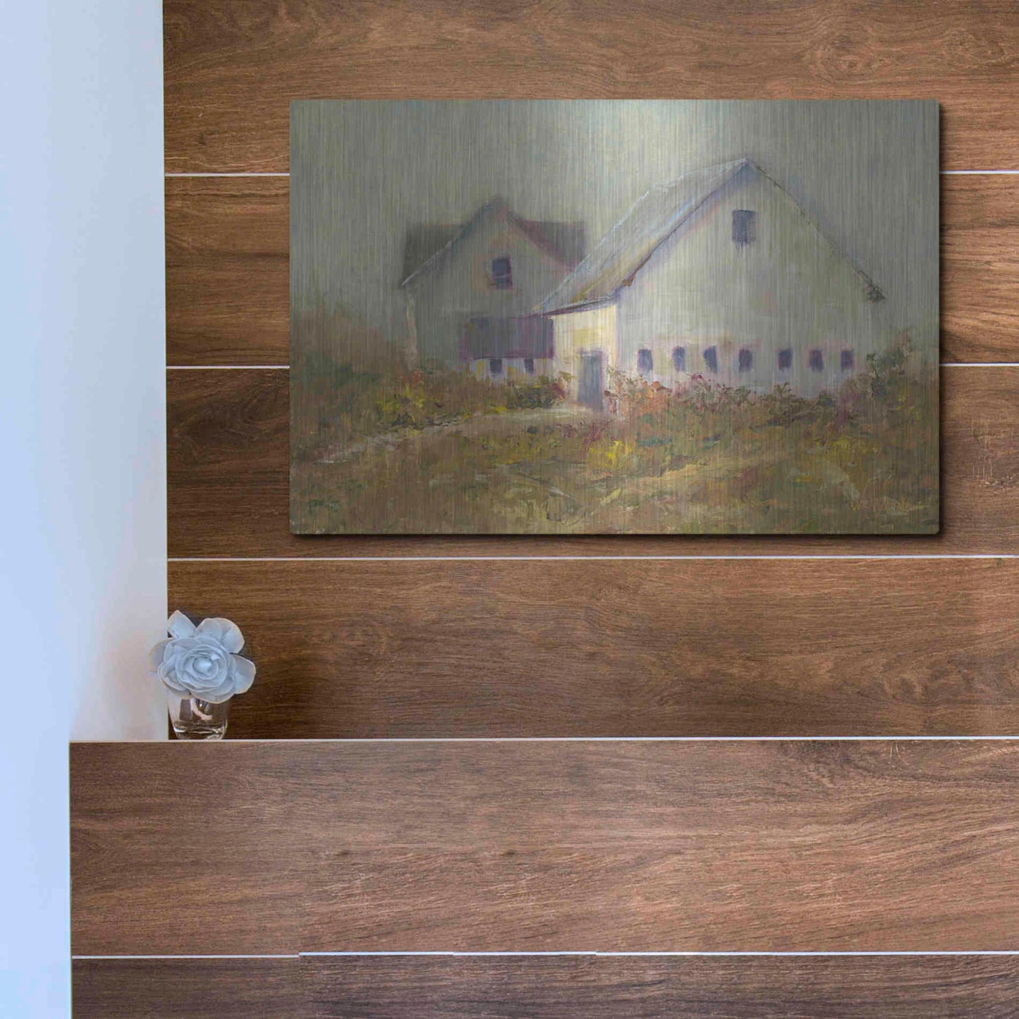 Luxe Metal Art 'White Barn I' by Marilyn Wendling, Metal Wall Art,16x12