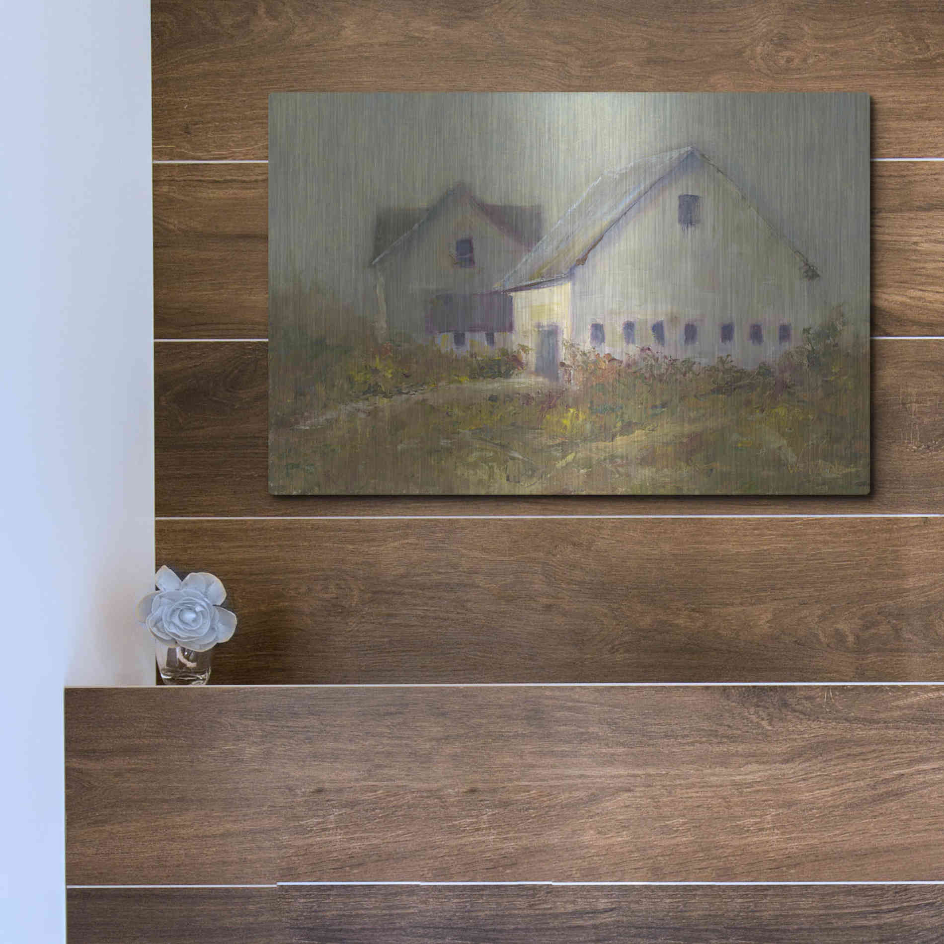 Luxe Metal Art 'White Barn I' by Marilyn Wendling, Metal Wall Art,16x12