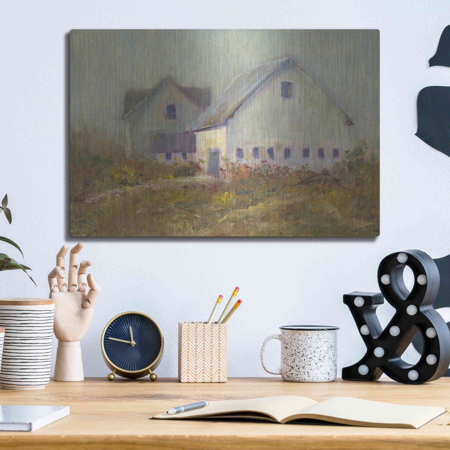 Luxe Metal Art 'White Barn I' by Marilyn Wendling, Metal Wall Art,16x12