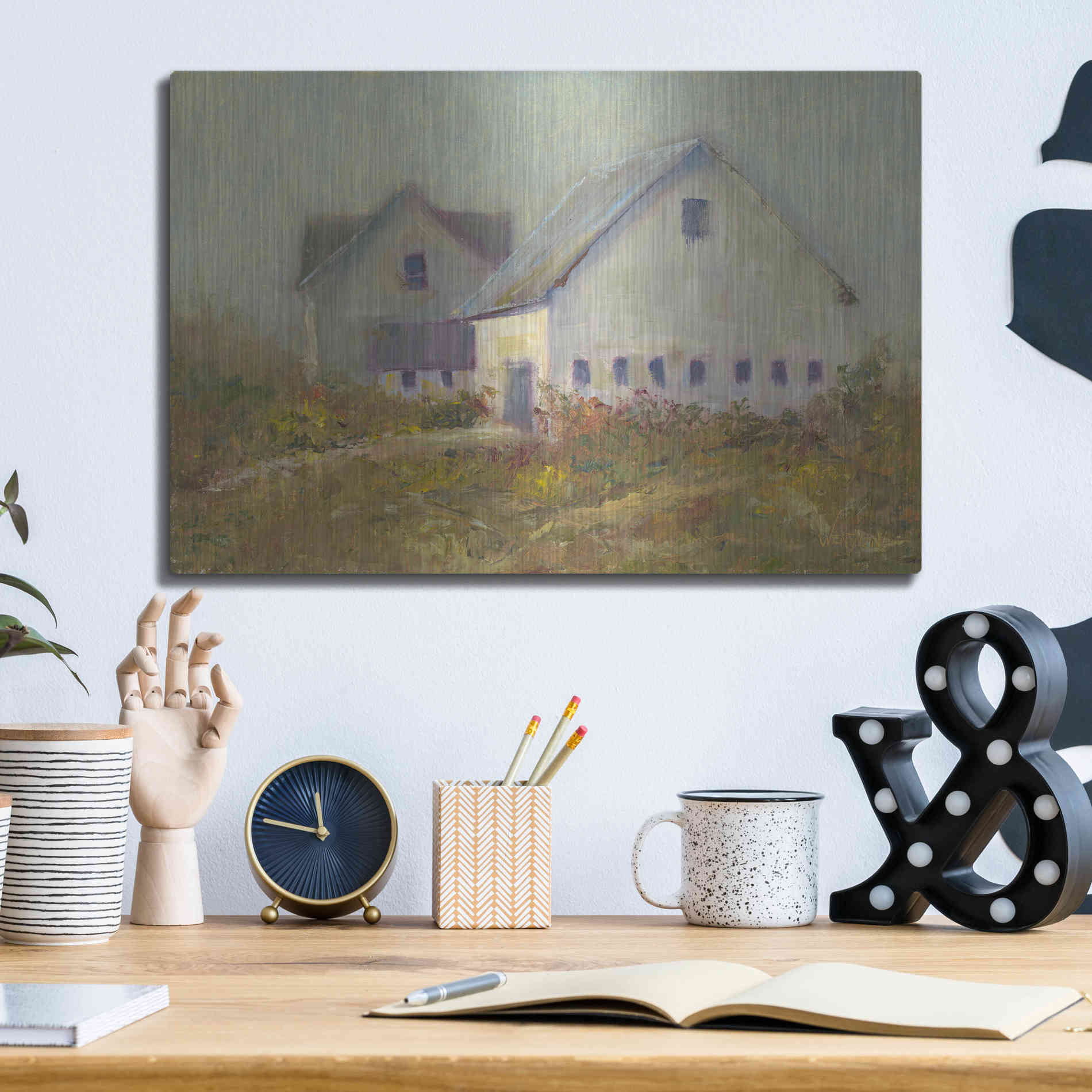 Luxe Metal Art 'White Barn I' by Marilyn Wendling, Metal Wall Art,16x12