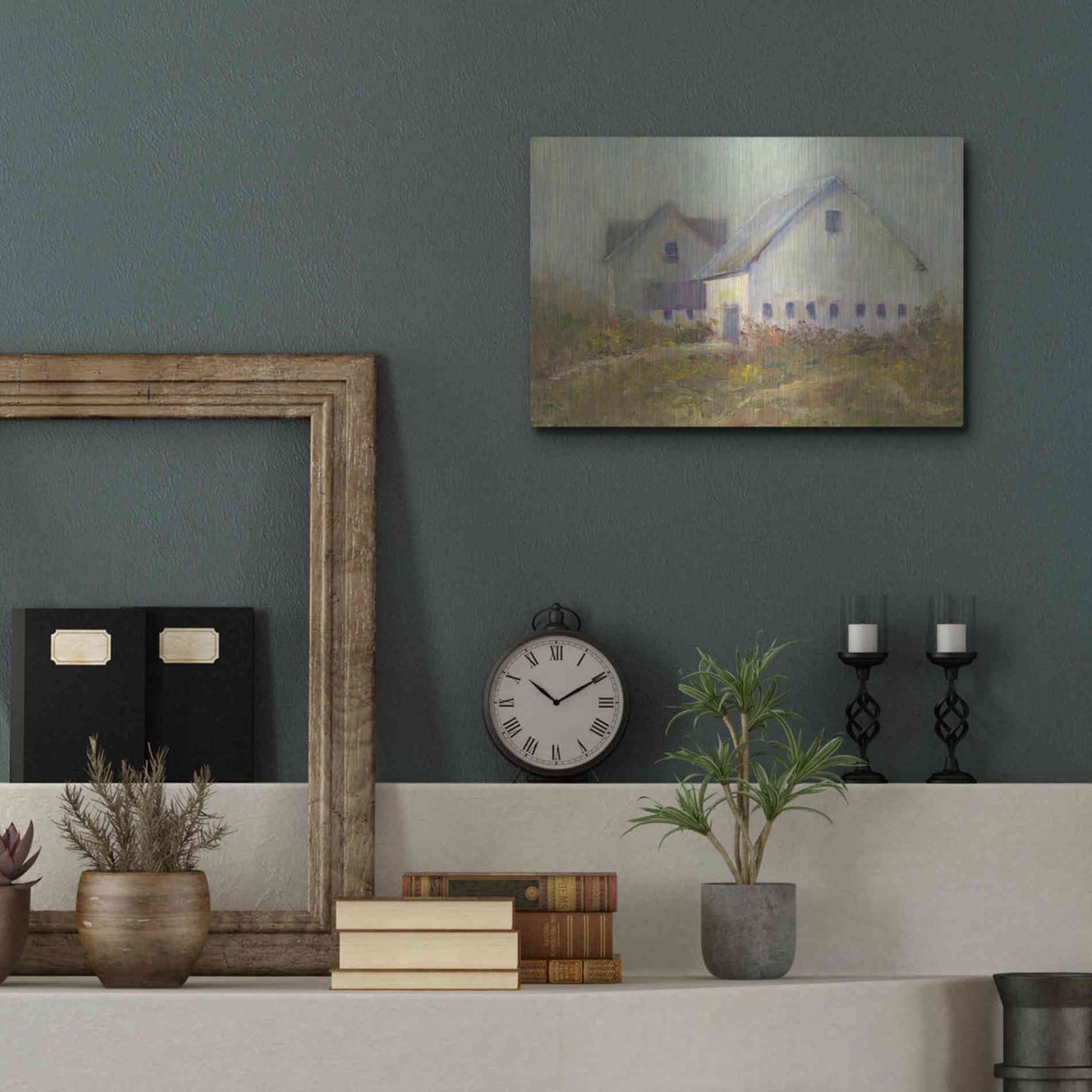 Luxe Metal Art 'White Barn I' by Marilyn Wendling, Metal Wall Art,16x12