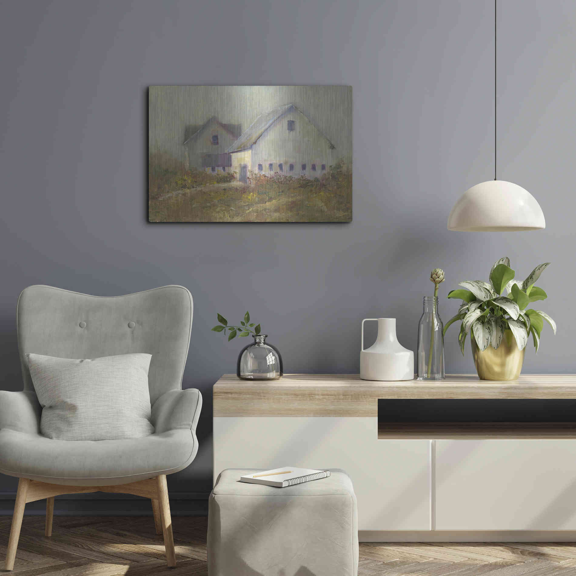 Luxe Metal Art 'White Barn I' by Marilyn Wendling, Metal Wall Art,24x16