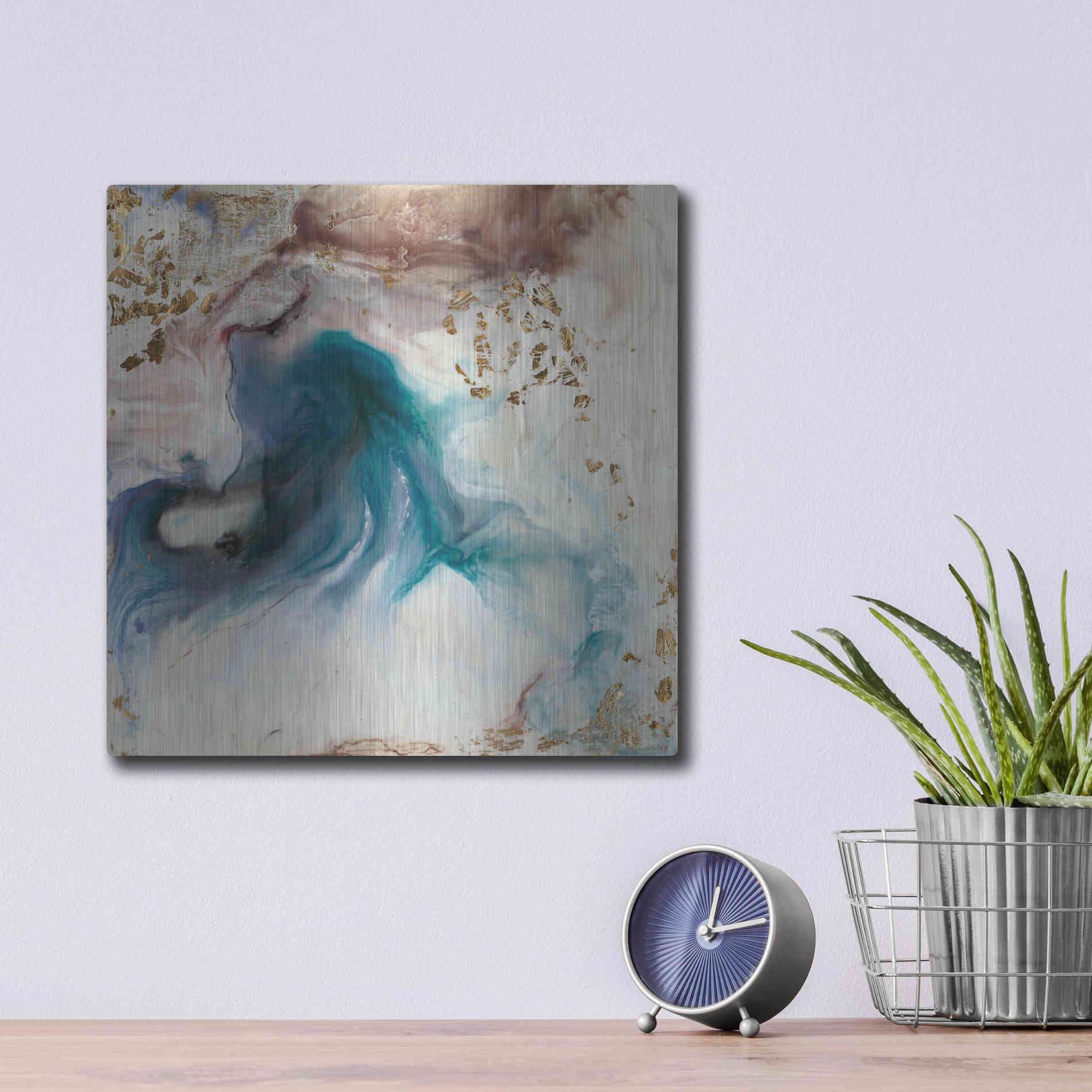 Luxe Metal Art 'Teal Illumination' by Lila Bramma, Metal Wall Art,12x12