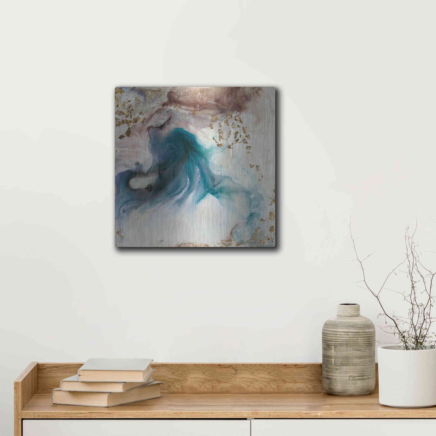 Luxe Metal Art 'Teal Illumination' by Lila Bramma, Metal Wall Art,12x12