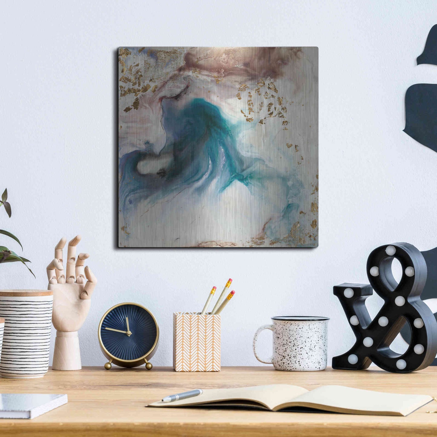 Luxe Metal Art 'Teal Illumination' by Lila Bramma, Metal Wall Art,12x12