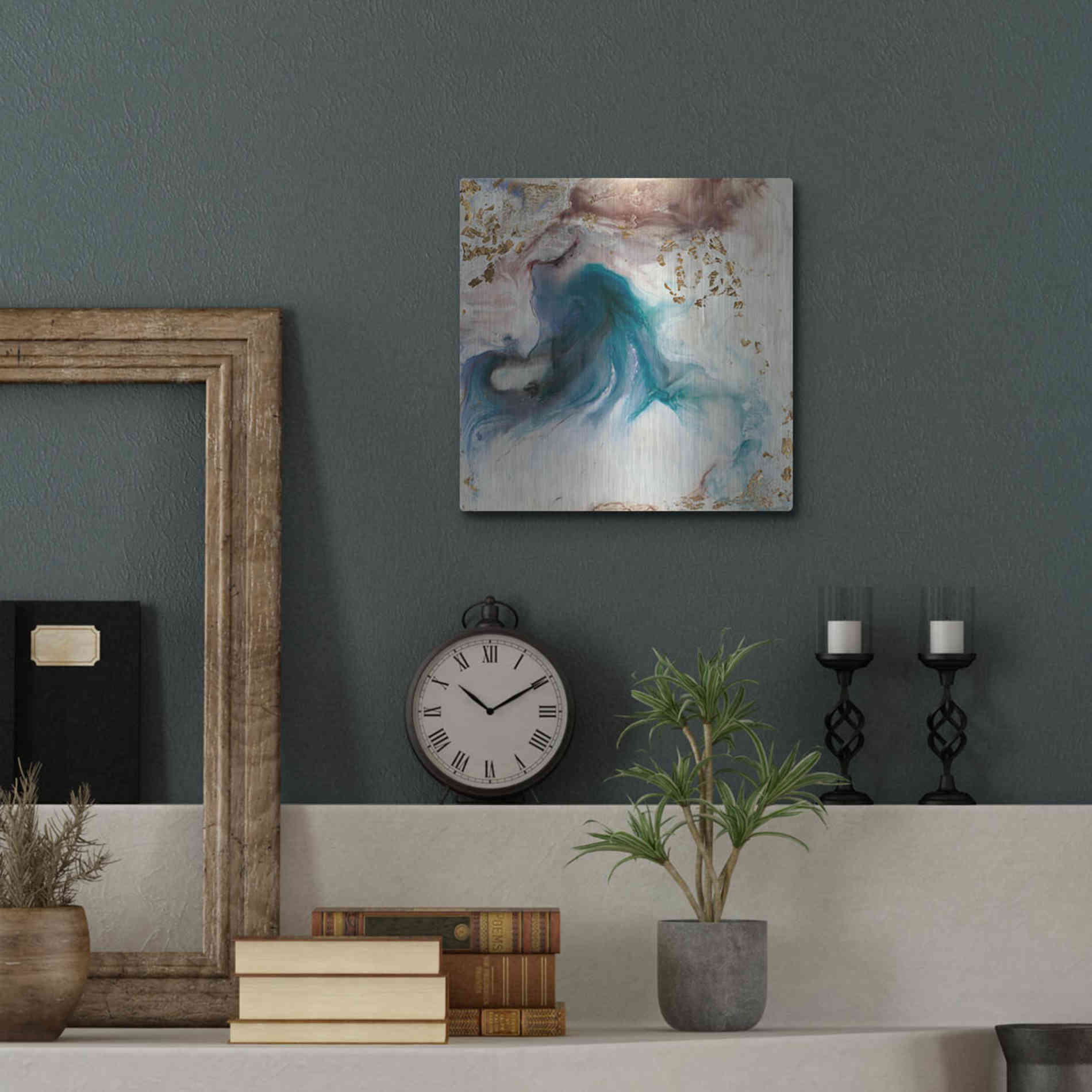 Luxe Metal Art 'Teal Illumination' by Lila Bramma, Metal Wall Art,12x12