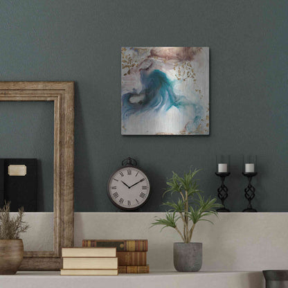 Luxe Metal Art 'Teal Illumination' by Lila Bramma, Metal Wall Art,12x12