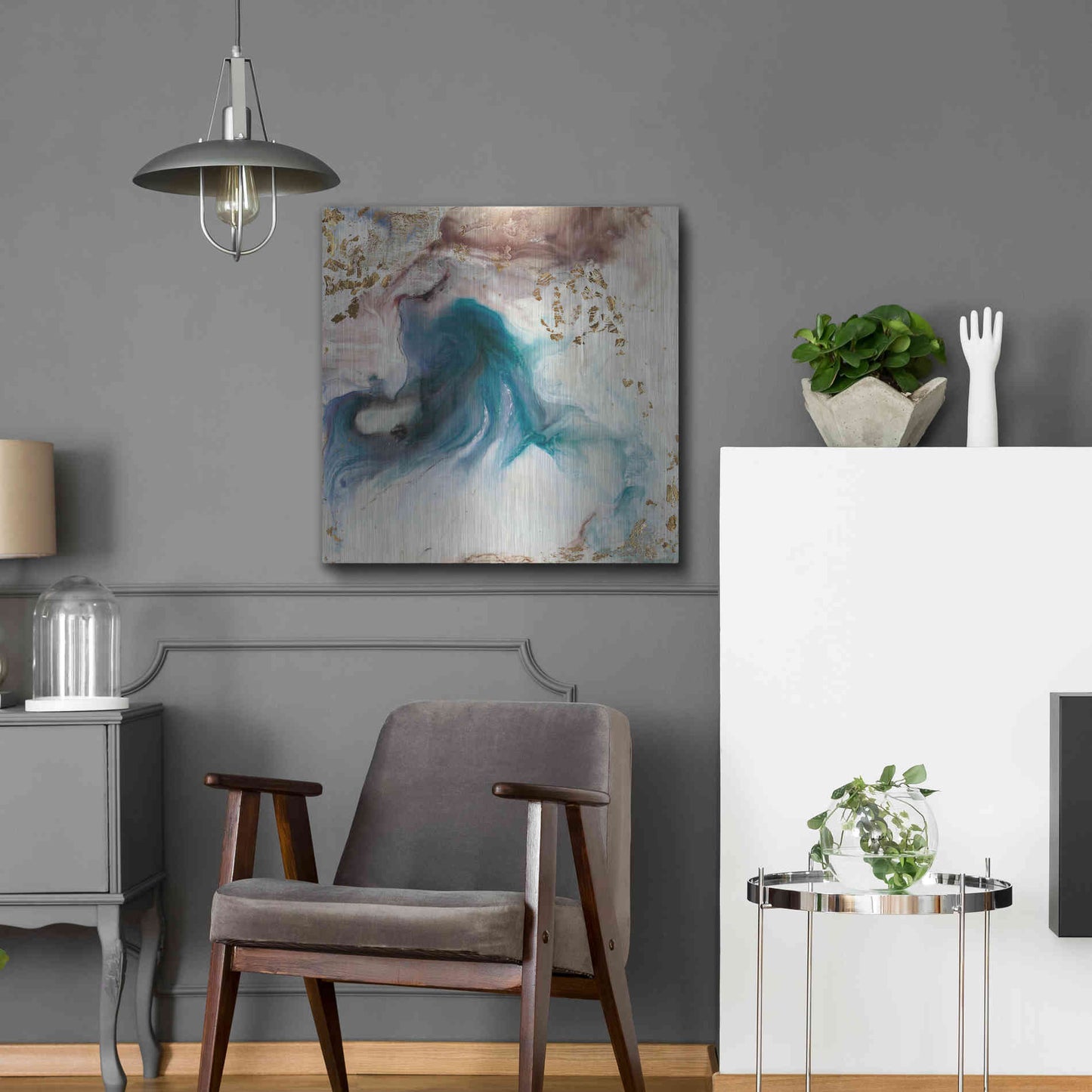 Luxe Metal Art 'Teal Illumination' by Lila Bramma, Metal Wall Art,24x24