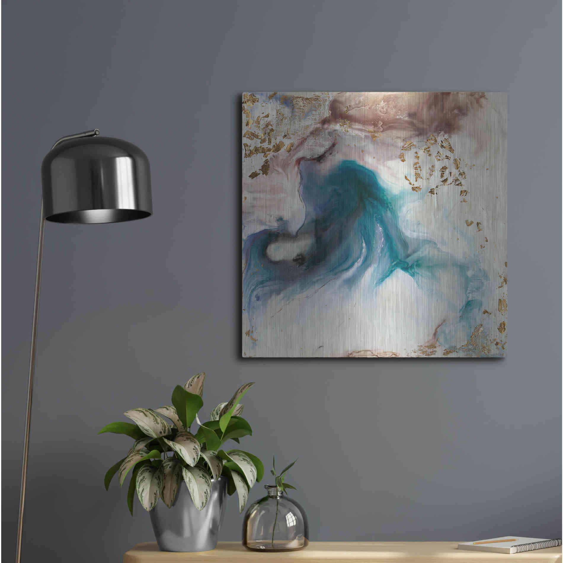 Luxe Metal Art 'Teal Illumination' by Lila Bramma, Metal Wall Art,24x24