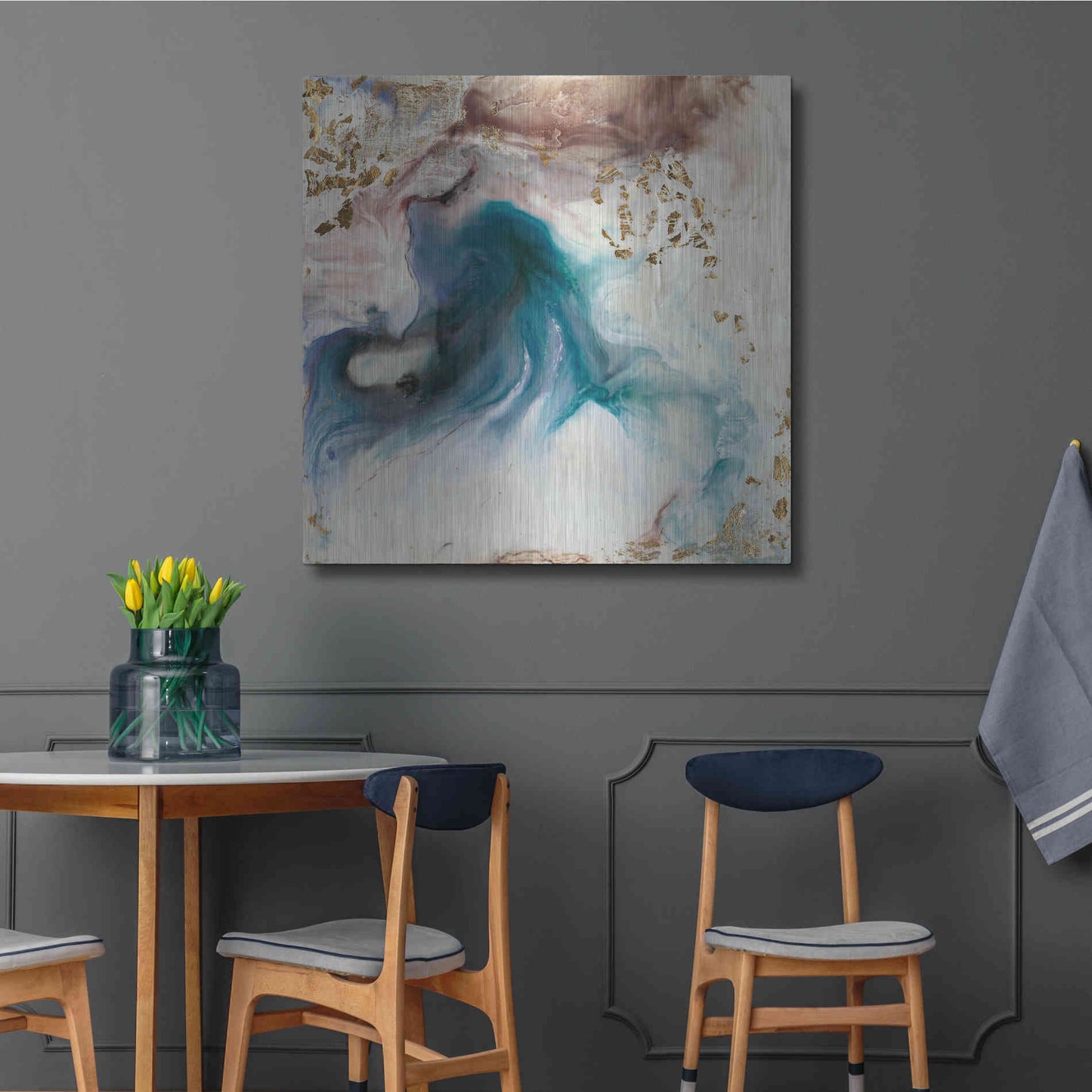 Luxe Metal Art 'Teal Illumination' by Lila Bramma, Metal Wall Art,36x36