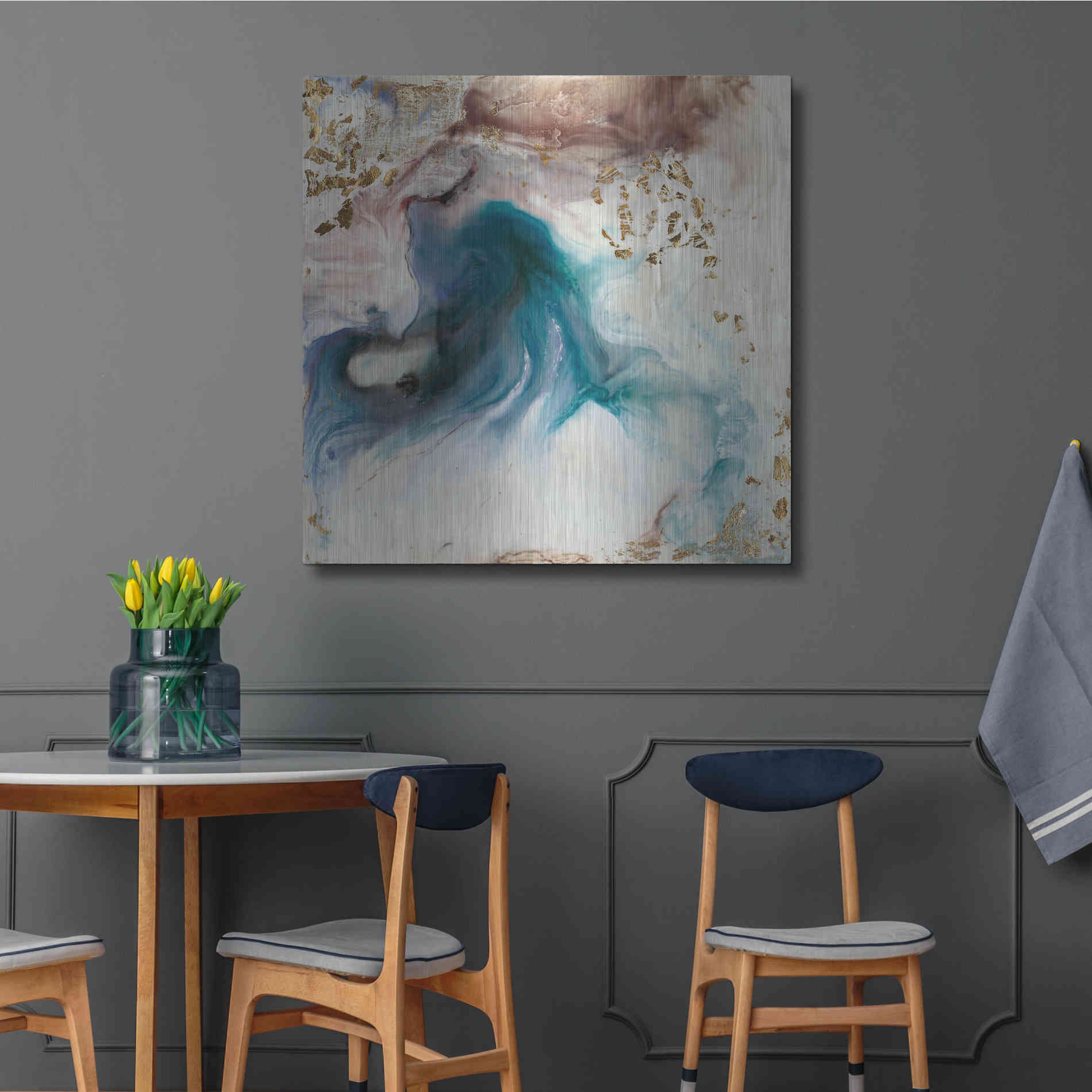 Luxe Metal Art 'Teal Illumination' by Lila Bramma, Metal Wall Art,36x36