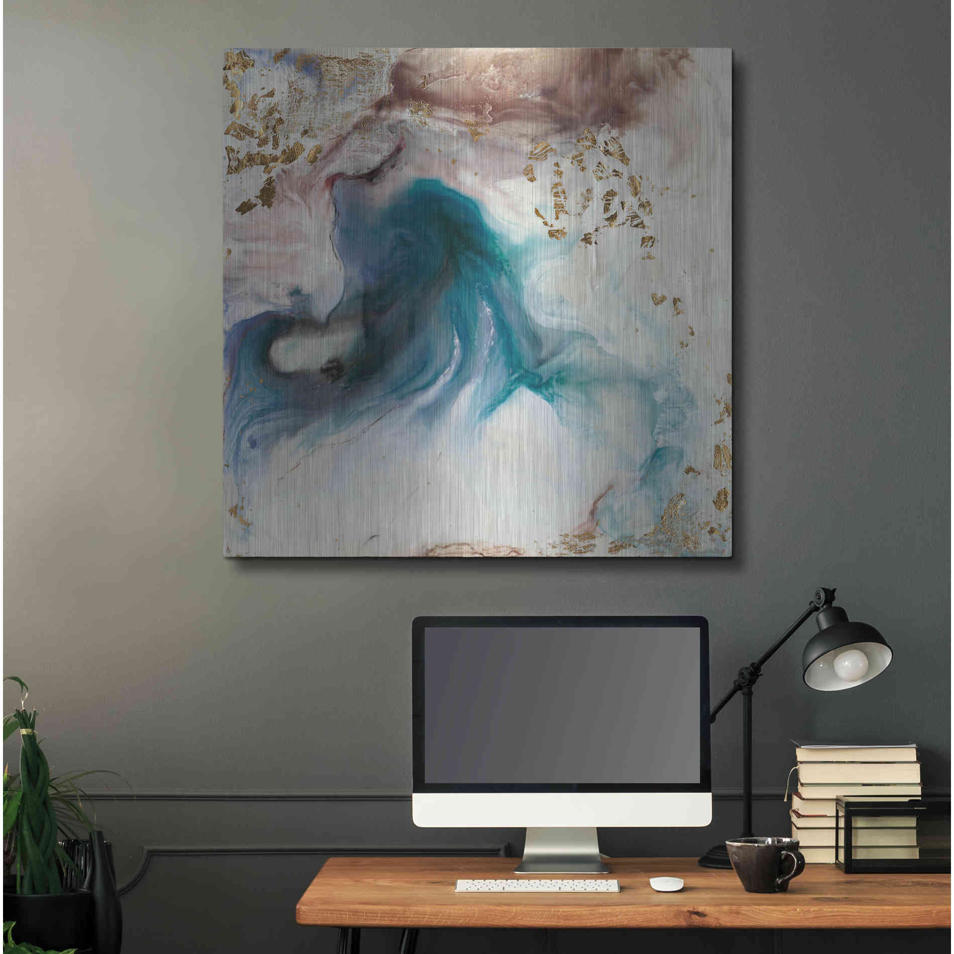 Luxe Metal Art 'Teal Illumination' by Lila Bramma, Metal Wall Art,36x36