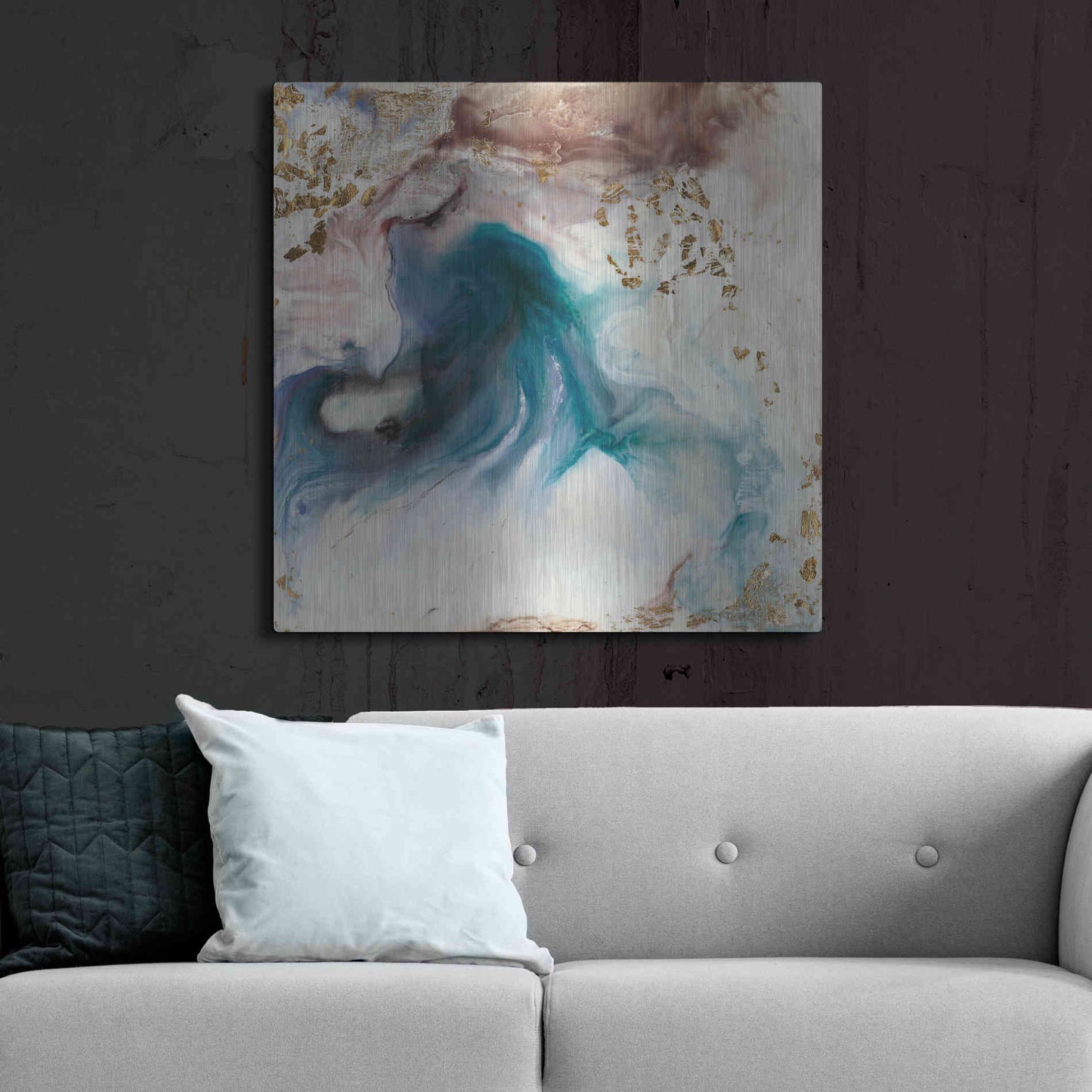 Luxe Metal Art 'Teal Illumination' by Lila Bramma, Metal Wall Art,36x36