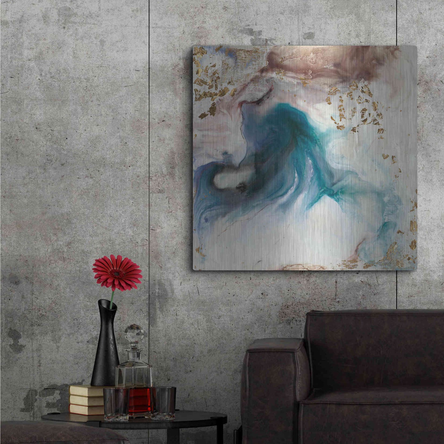 Luxe Metal Art 'Teal Illumination' by Lila Bramma, Metal Wall Art,36x36