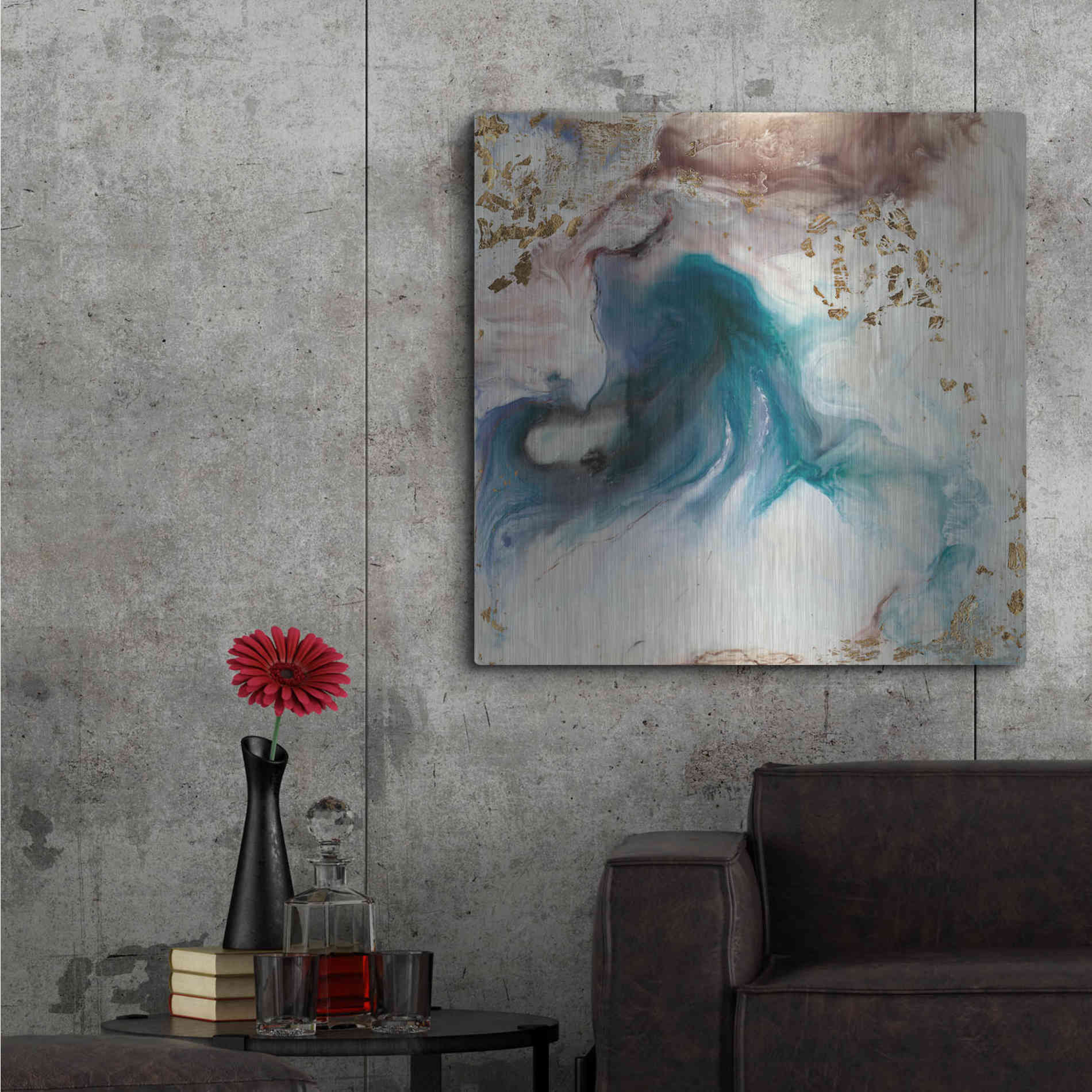 Luxe Metal Art 'Teal Illumination' by Lila Bramma, Metal Wall Art,36x36