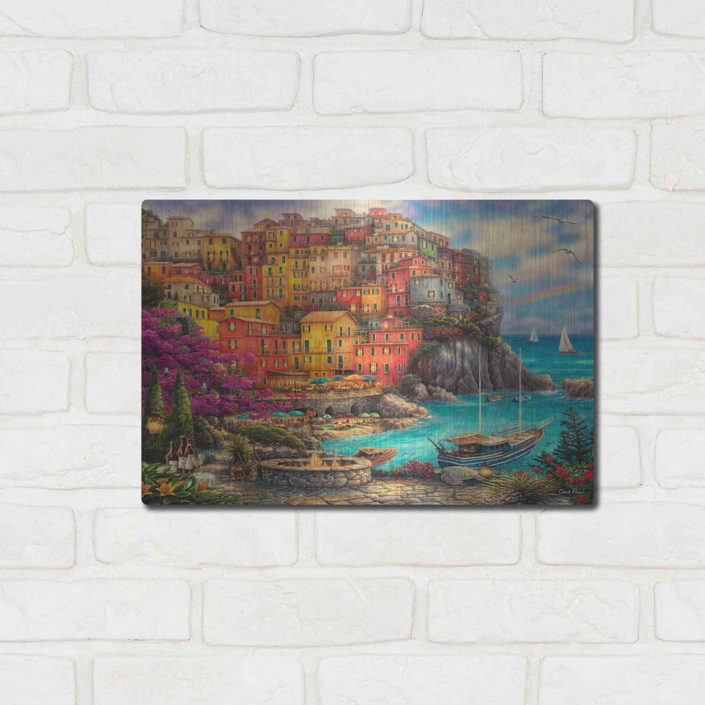 Luxe Metal Art 'A Beautiful Day at Cinque Terre' by Chuck Pinson, Metal Wall Art,16x12