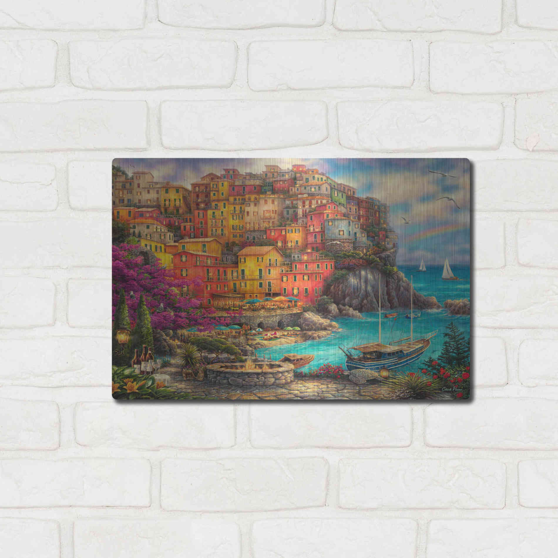 Luxe Metal Art 'A Beautiful Day at Cinque Terre' by Chuck Pinson, Metal Wall Art,16x12